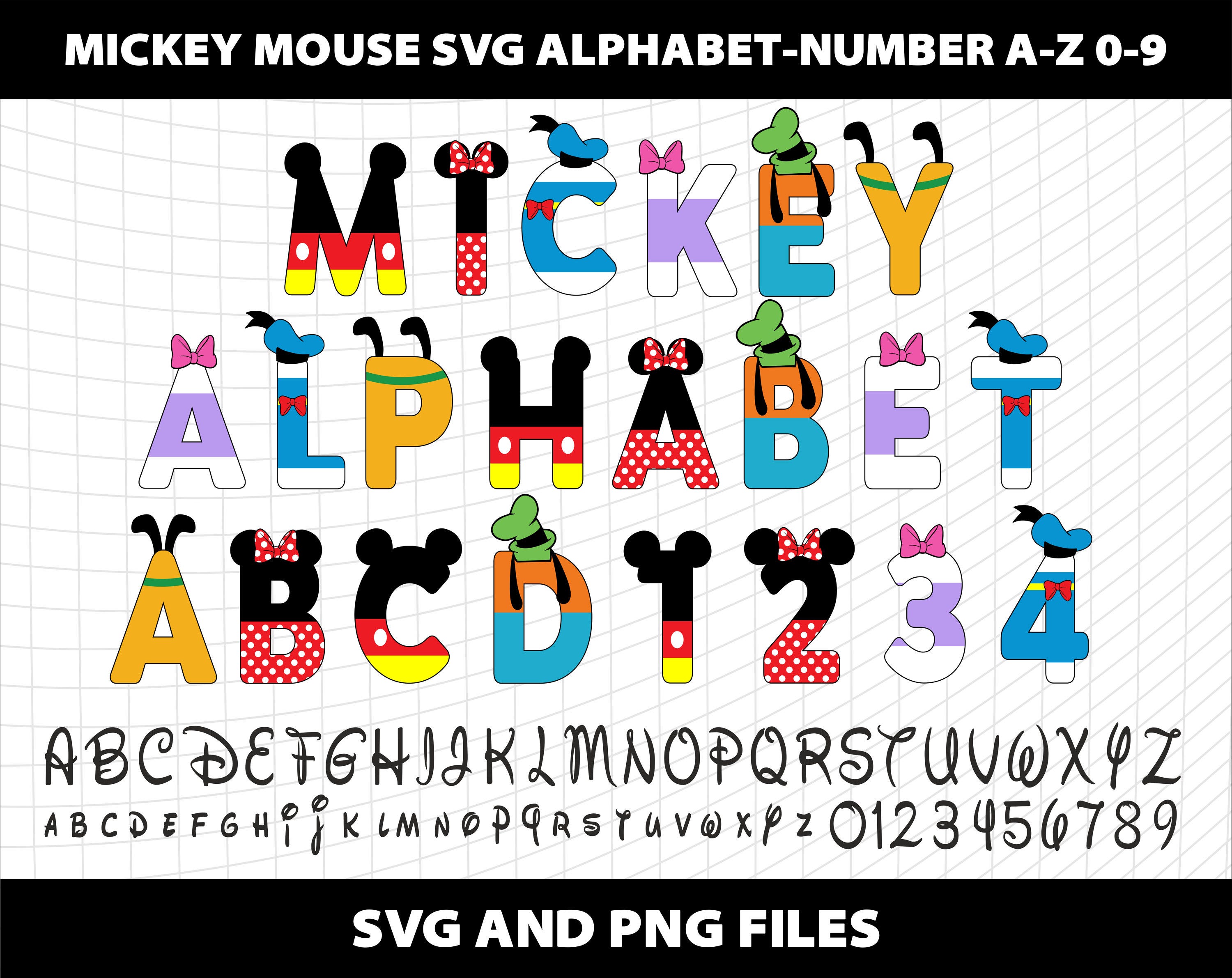 Mickey Minnie Donald Daisy Duck Svg Doodle Alphabet Letters Font Mickey Family World Svg Birthday Party Design Download Digital File