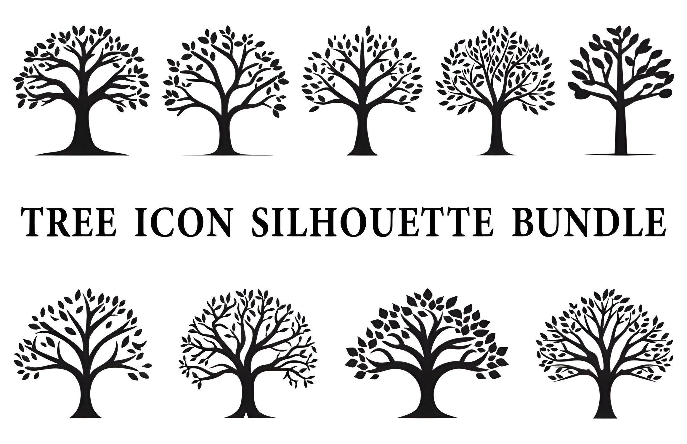 Tree Silhouette Svg Bundle, Tree Cut Files for Cricut, Forest Svg Files, Tree Clipart, Black Tree Png, Instant download