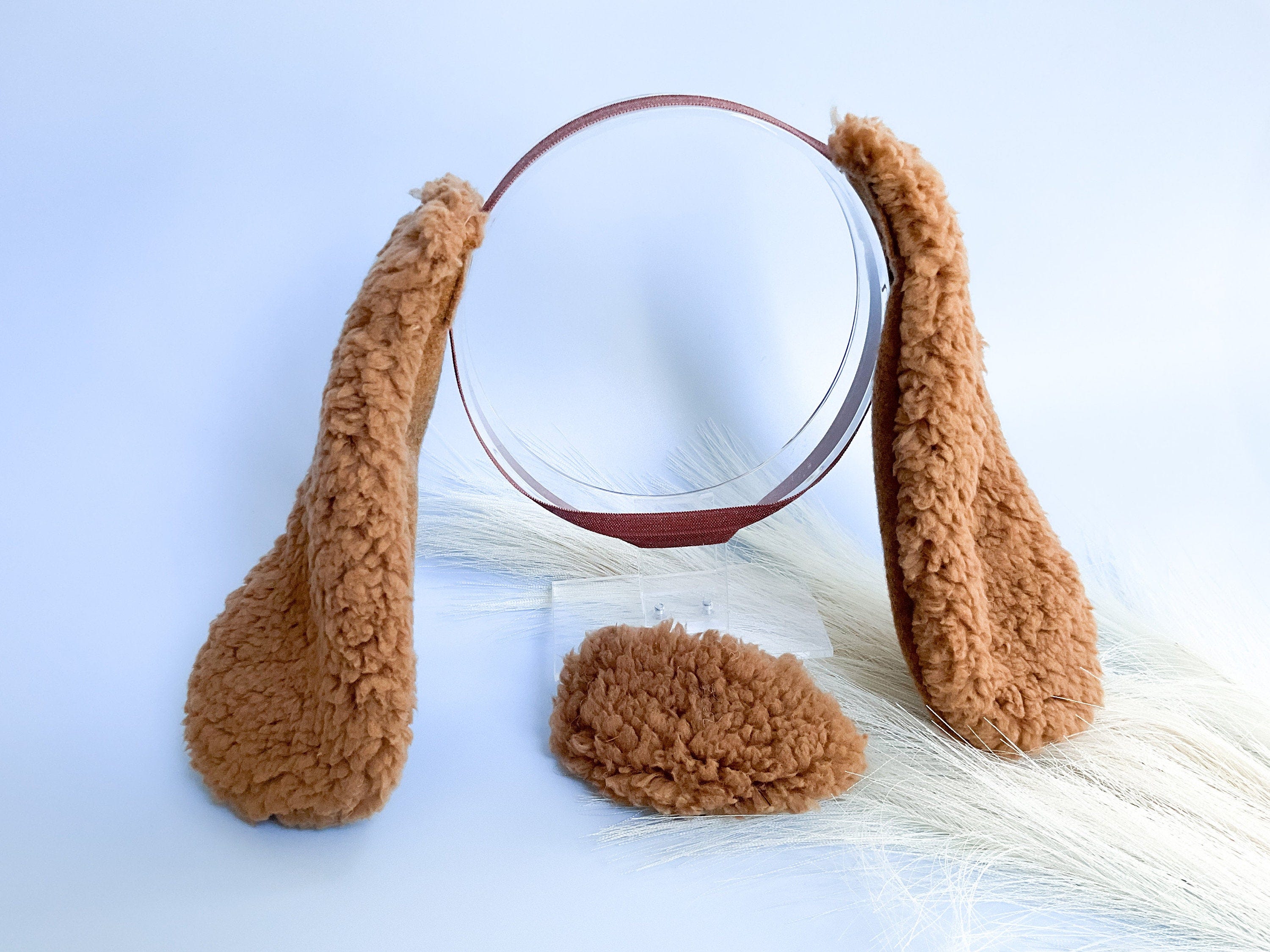 BROWN Baby PUPPY DOG Costume Ears and/or Tail, Fluffy Ears Style, Baby Size, Pet Dog, Animal Party Ears Headbands, Photobooth