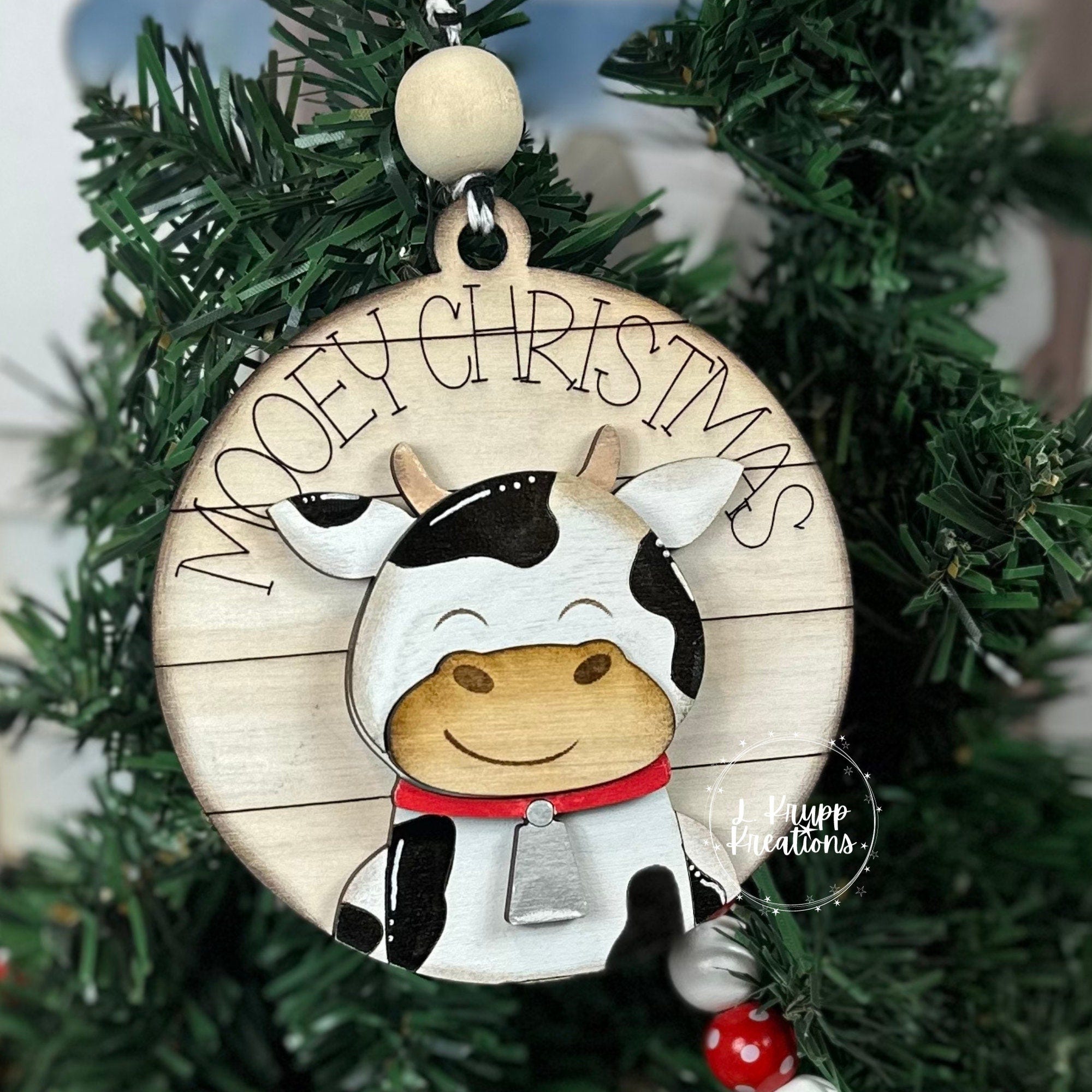 Charming Mooey Christmas Cow Ornament, Jersey Cow Ornament, Wood Cow Ornament, Wood Ornament, Christmas Cow Ornament