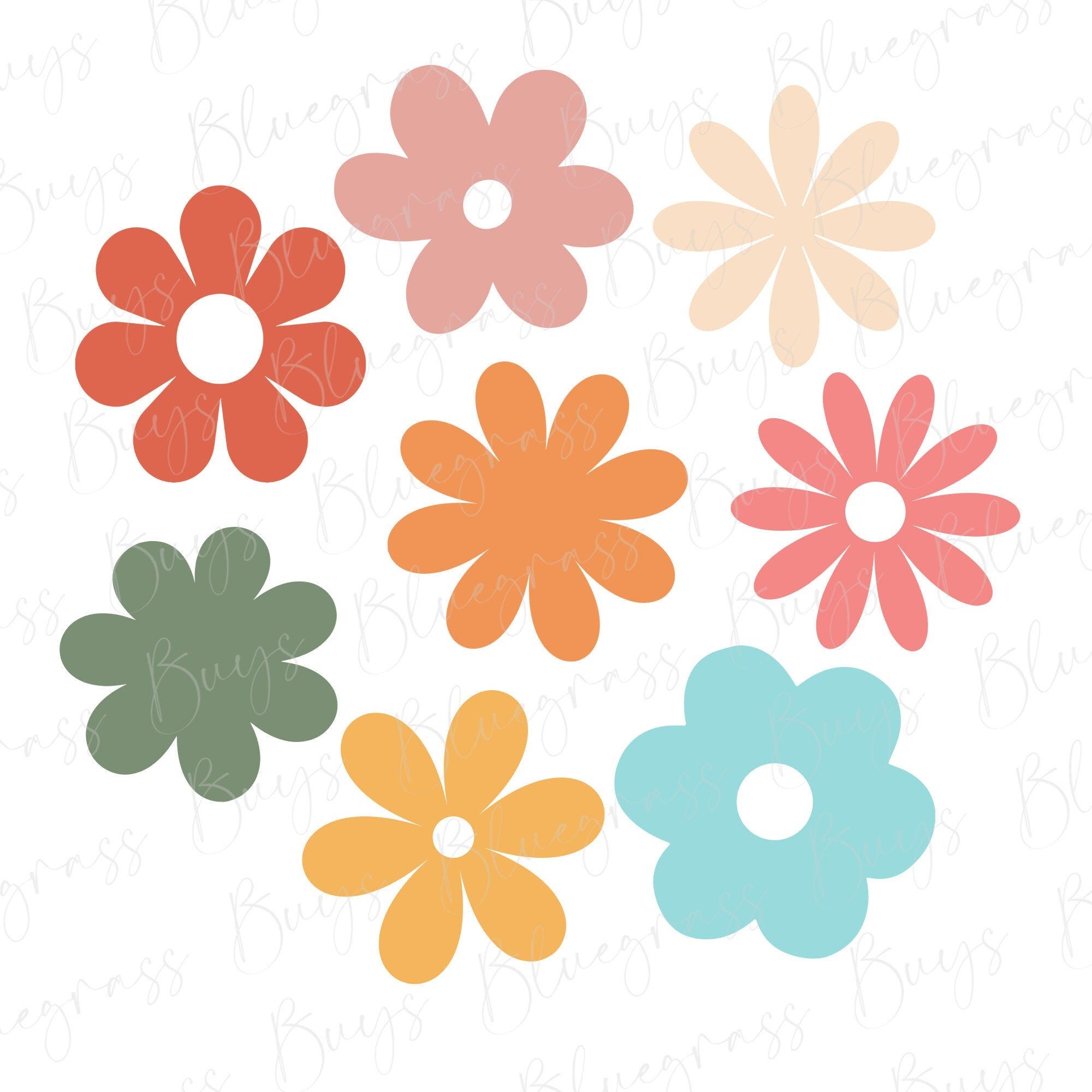 Retro Flowers SVG, Flower Clipart, Daisy Flower Cut File, Digital Download, Cricut, Silhouette Cut File