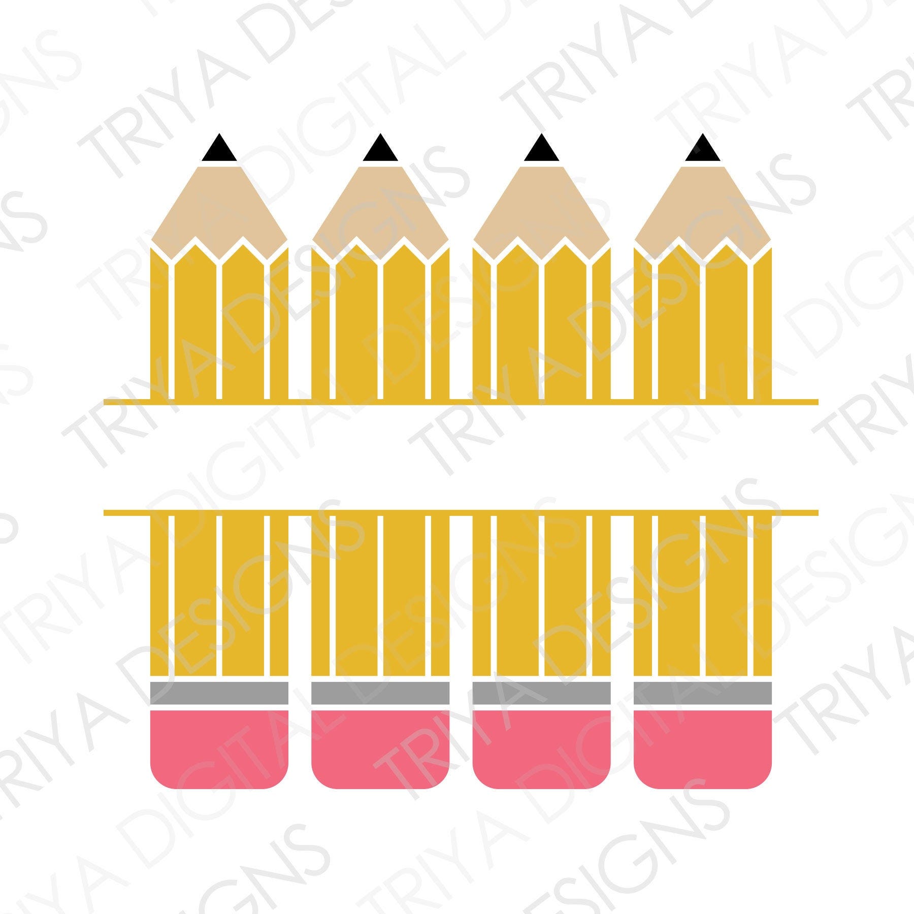 Pencil Split Name Frame SVG Cut File | Pencil PNG, Pencil Monogram, Back to School, Teacher Name Frame, Student SVG Files | Digital Download