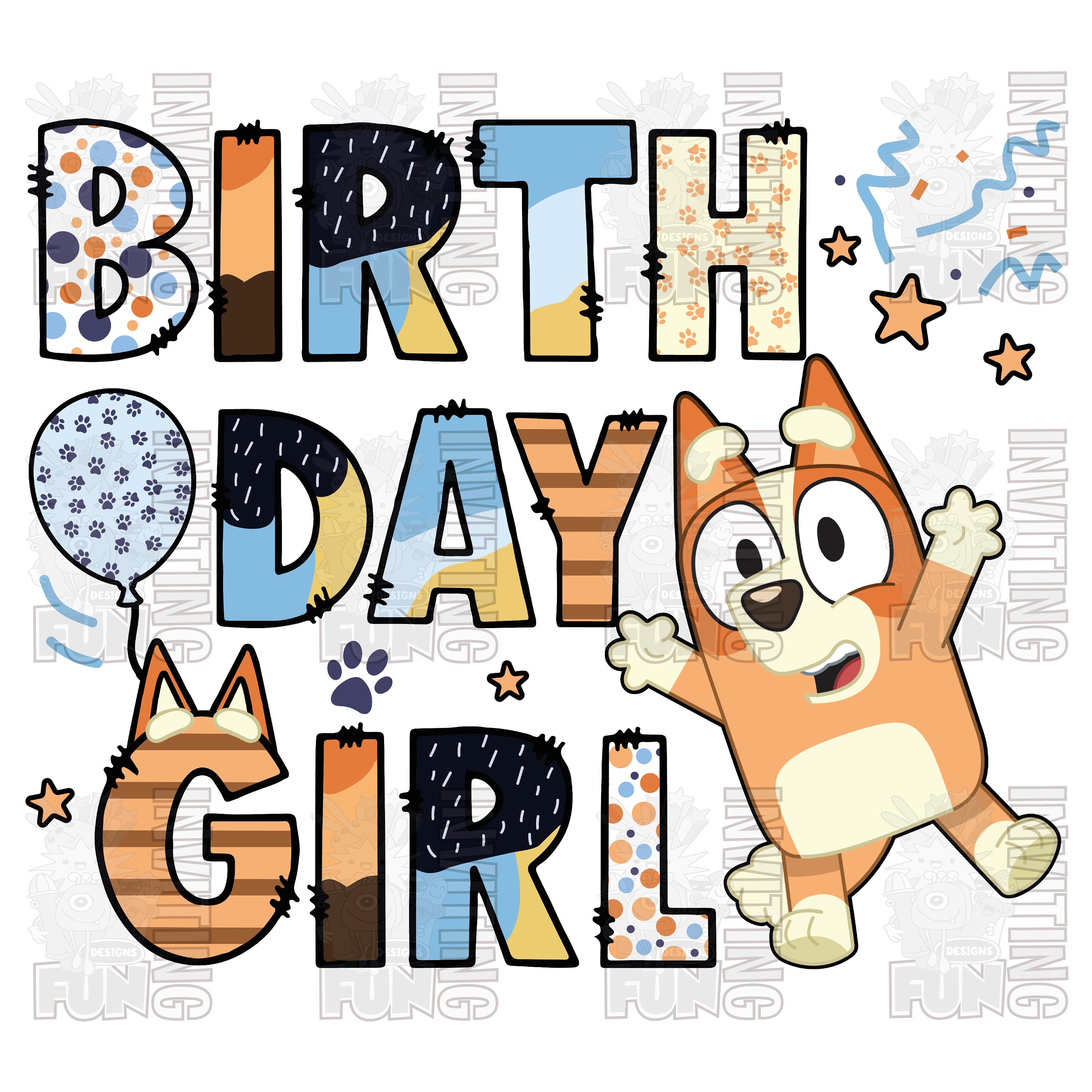 Birthday Girl Red Dog Clipart Elements, Letters Set, Blue Dog Sublimation Party, PNG, Family Matching Shirt