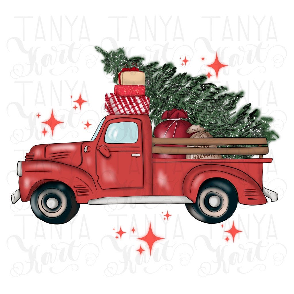 Red Christmas Tree Truck, Sublimation Design, Christmas Car Png, Santa