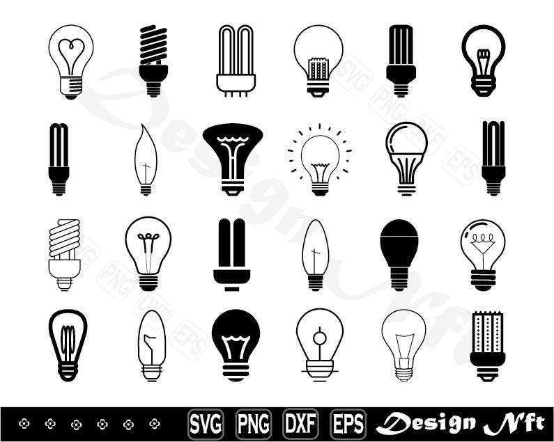 Light Bulb svg, Bulb svg, Clipart, Cut Files for Silhouette,  Vector, dxf, png, eps, Design