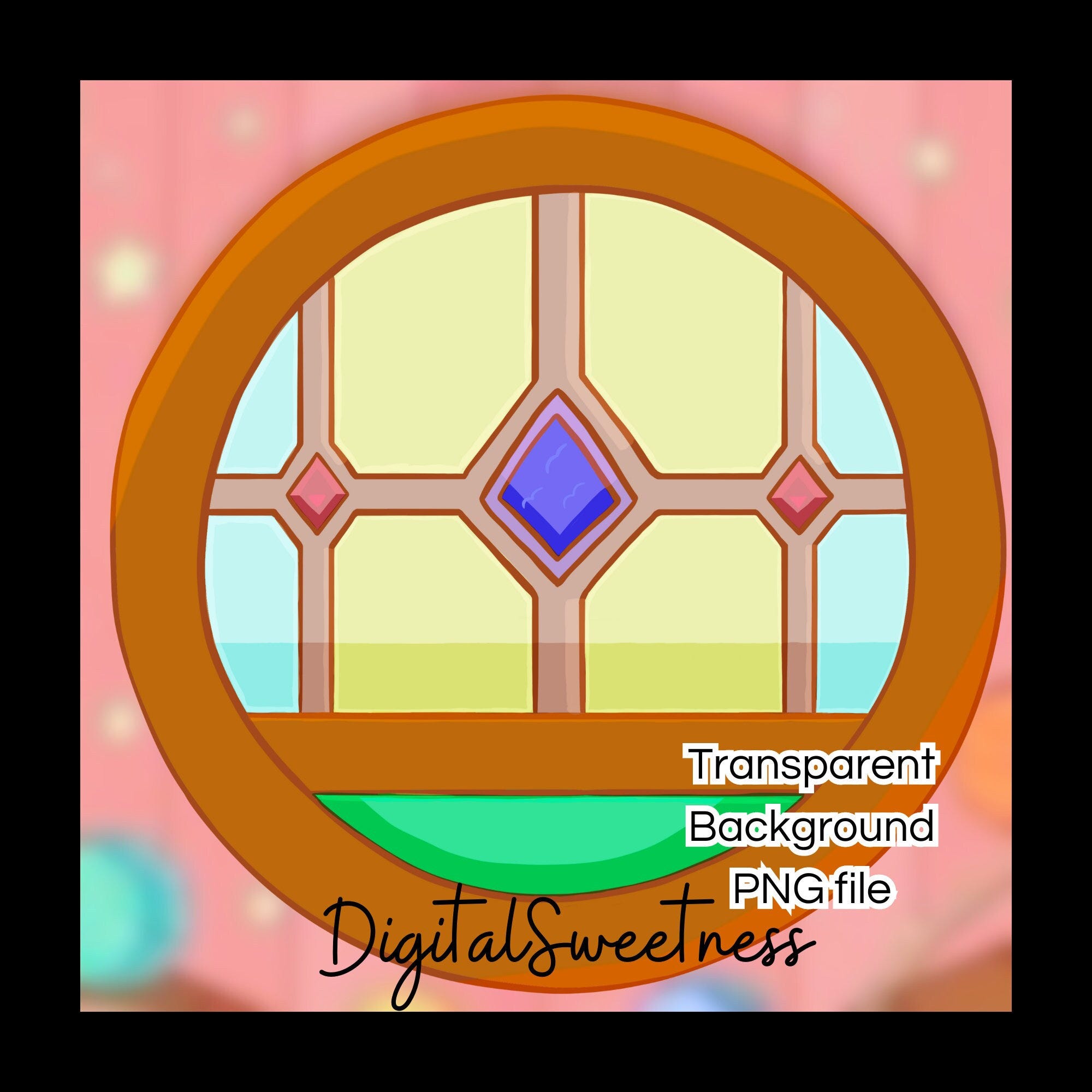 Hand Drawn Stained Glass Bluey Inspired Bedroom Art | Cartoon Stained Glass | 2 Sizes | Instant Download | PNG | Cardboard Cut Out Template