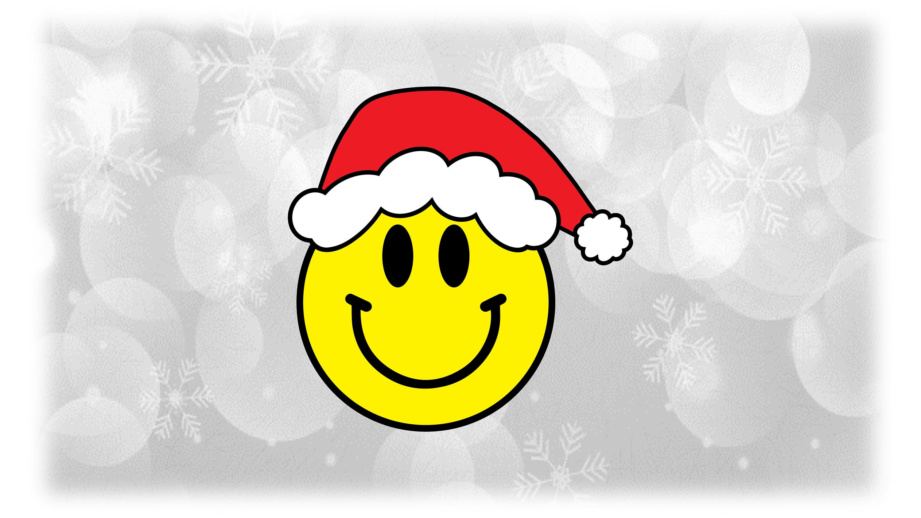 Holiday Clipart: Yellow Happy Smile Face & Red/White Santa Stocking Cap Hat over Black for Christmas - Digital Download svg png dxf pdf