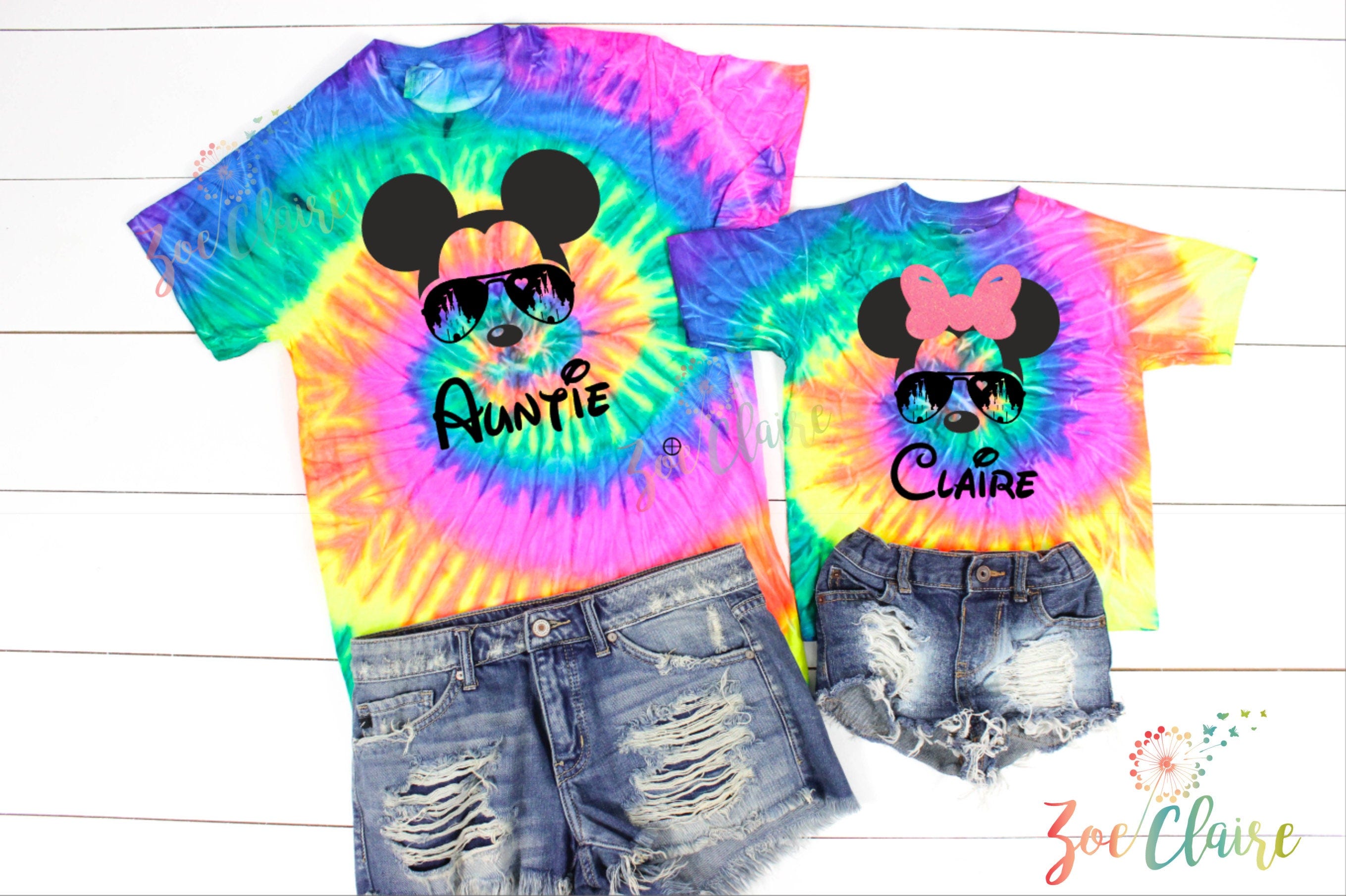 Custom DisneyWorld Castle Tie Dye Shirts, Walt Disney Mickey Mouse Aviator T-Shirt, Minnie Aviator Glasses Tank, Family Disney Vacation Tee