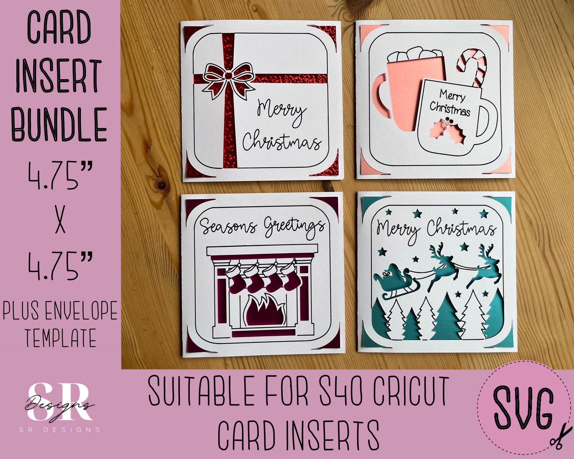 SVG: Christmas insert card bundle. Cricut S40 insert card. Christmas card svg. Square Christmas card. Christmas card template and envelope.