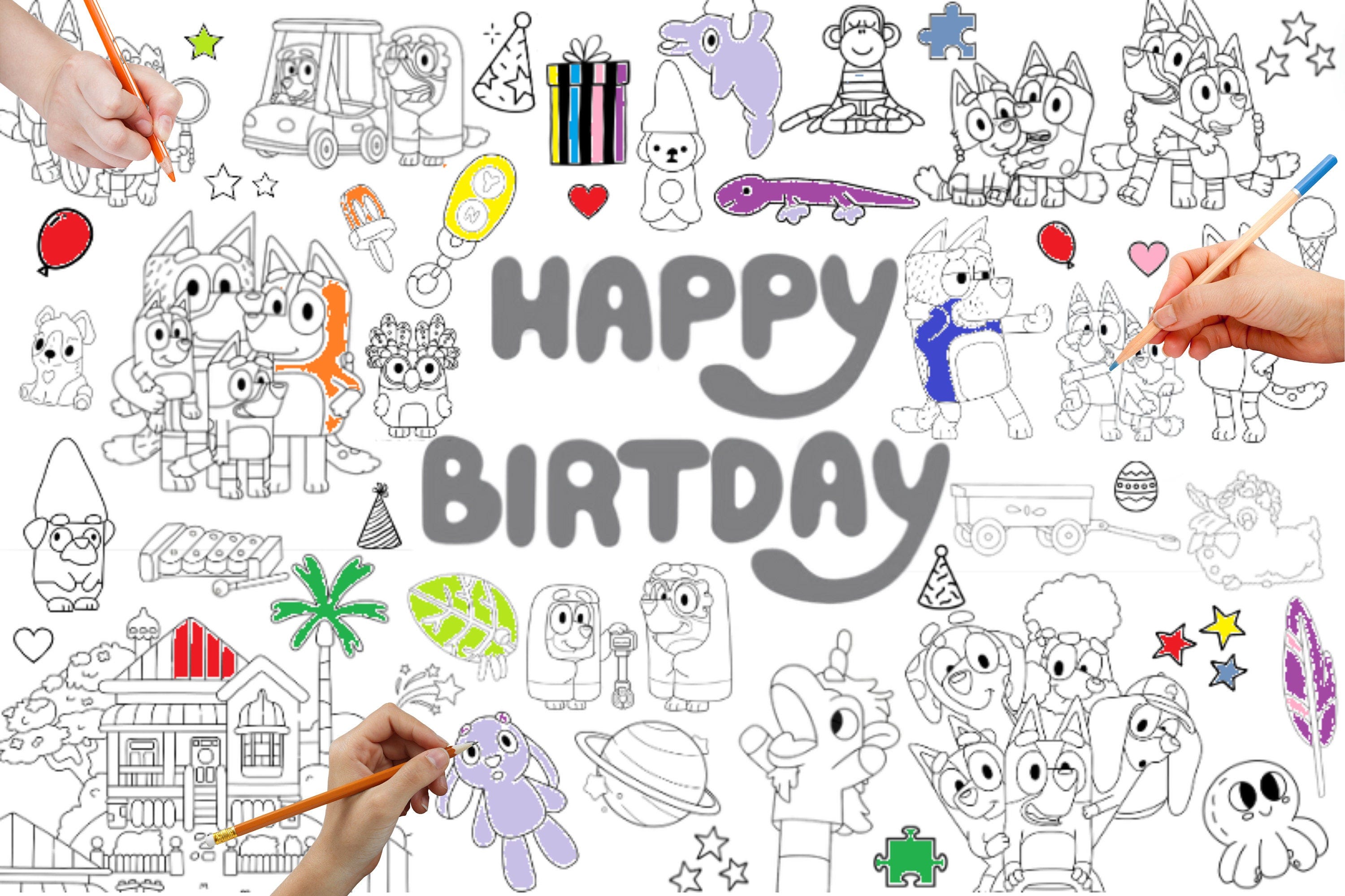Large/Jumbo Coloring Pages Bluey Birthday (24inx36in)