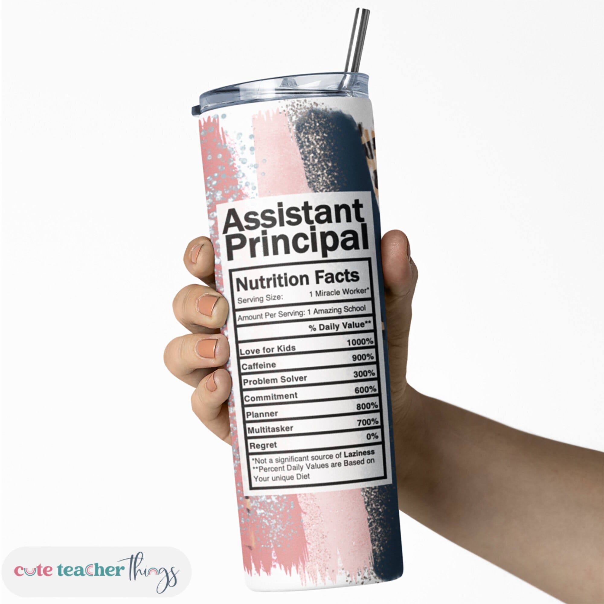 Assistant Principal Nutrition Fact Tumbler | 20oz Skinny Tumbler with Lid & Straw | Teacher Appreciation