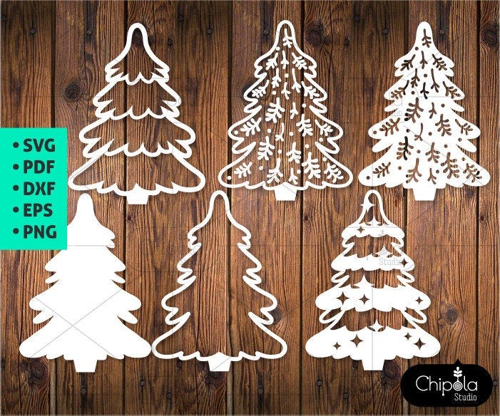 Christmas trees SVG cut file, Christmas Decoration Fir trees, Christmas trees bundle set svg, Paper cut digital template, cut files template