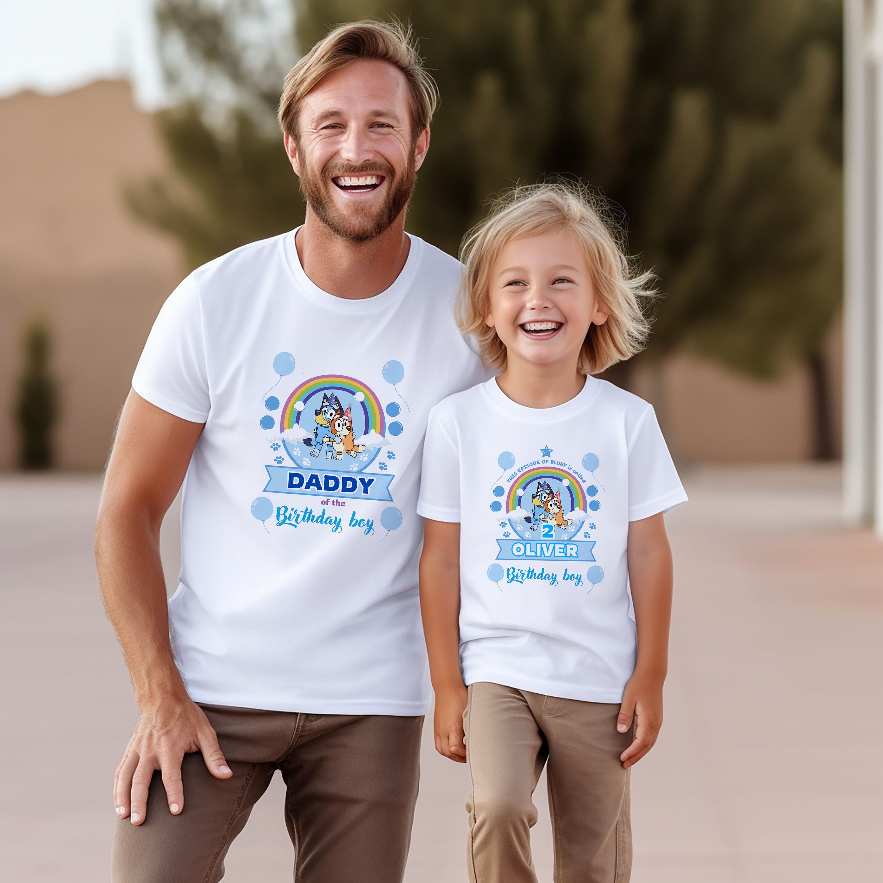 Digital Personalised Design Bluey Kids Birthday T-Shirt, Bluey Birthday Shirt, Custom Name Age Birthday Boy, Digital Download, Canva DD04