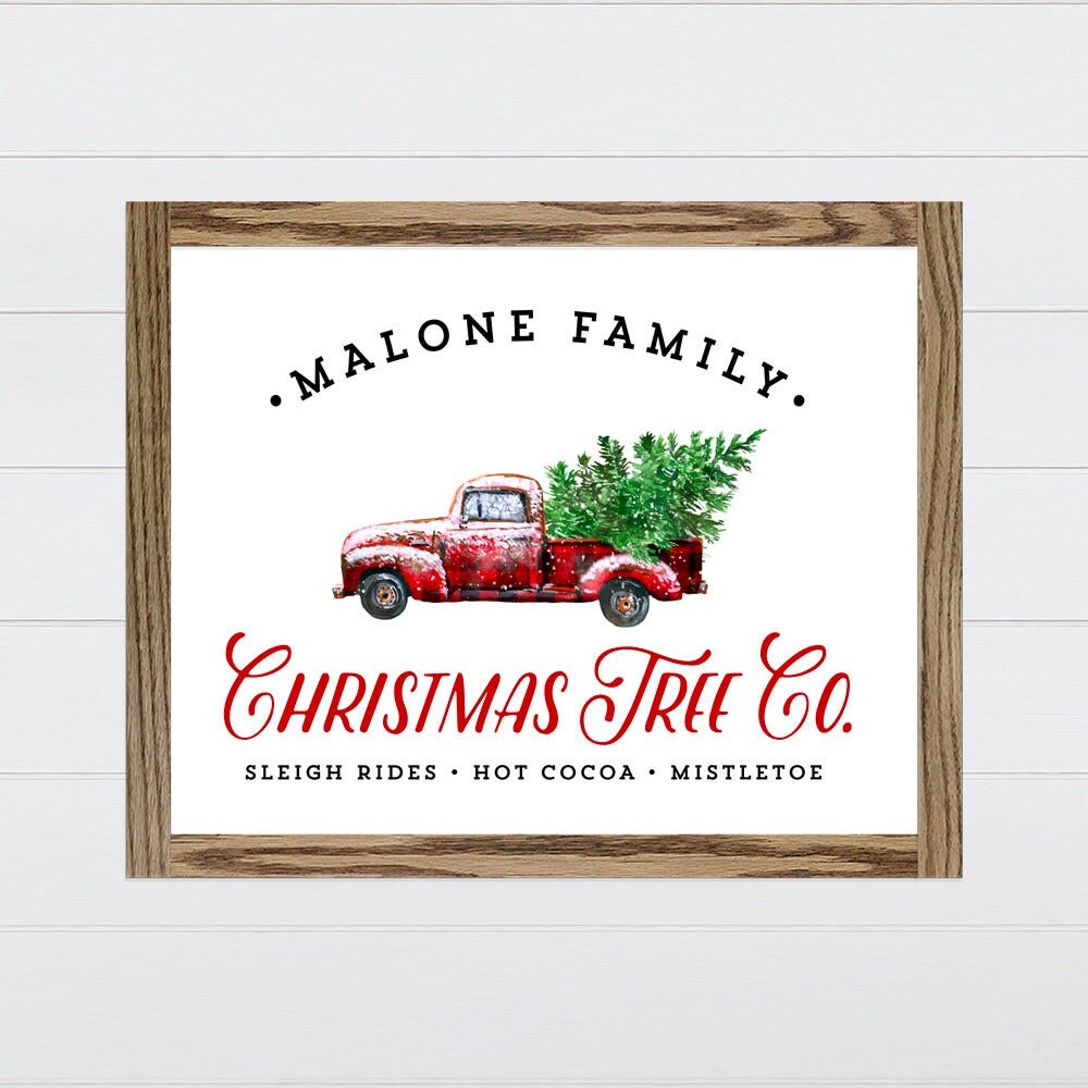 Custom Christmas Tree Company Farmhouse Sign - Red & Black Truck