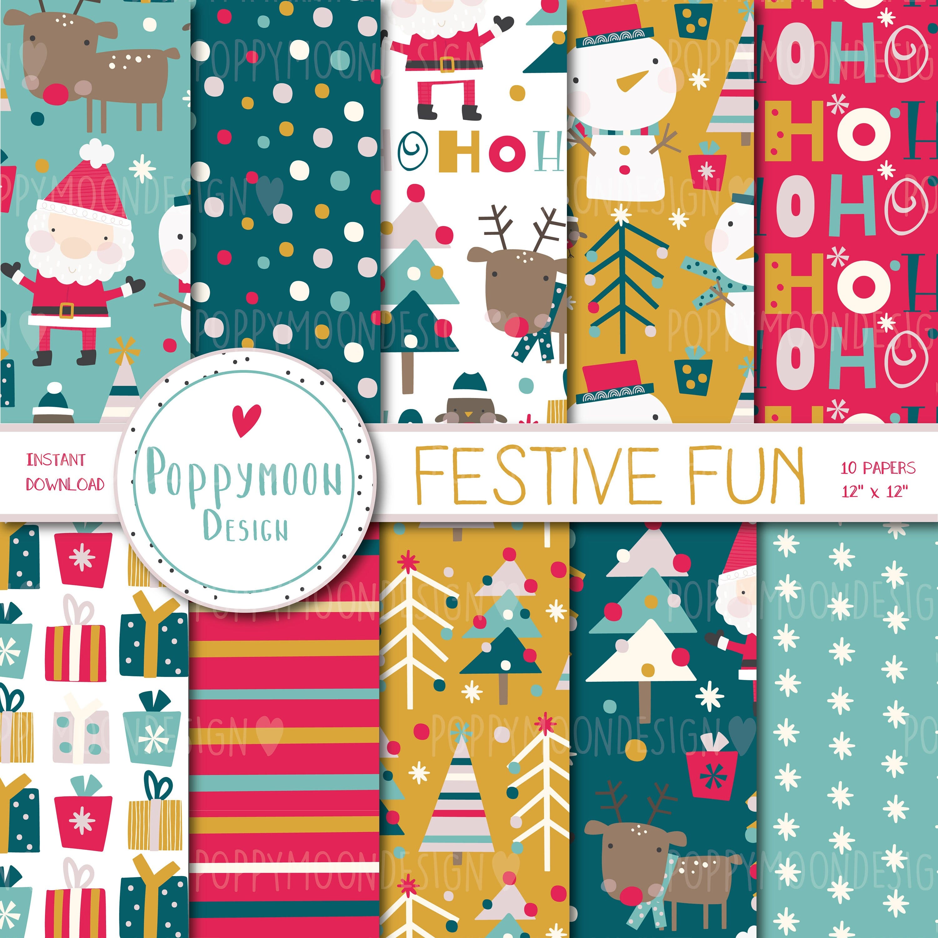 Festive fun, Christmas patterns, digital paper set