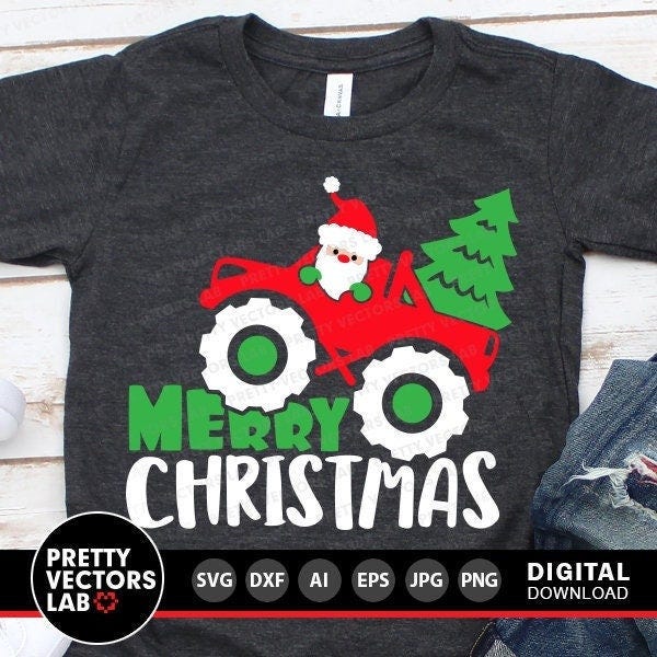 Christmas Tree Truck Svg, Monster Truck Svg, Merry Christmas Svg, Santa Svg Dxf Eps Png, Kids Cut Files, Holiday Clipart, Silhouette, Cricut
