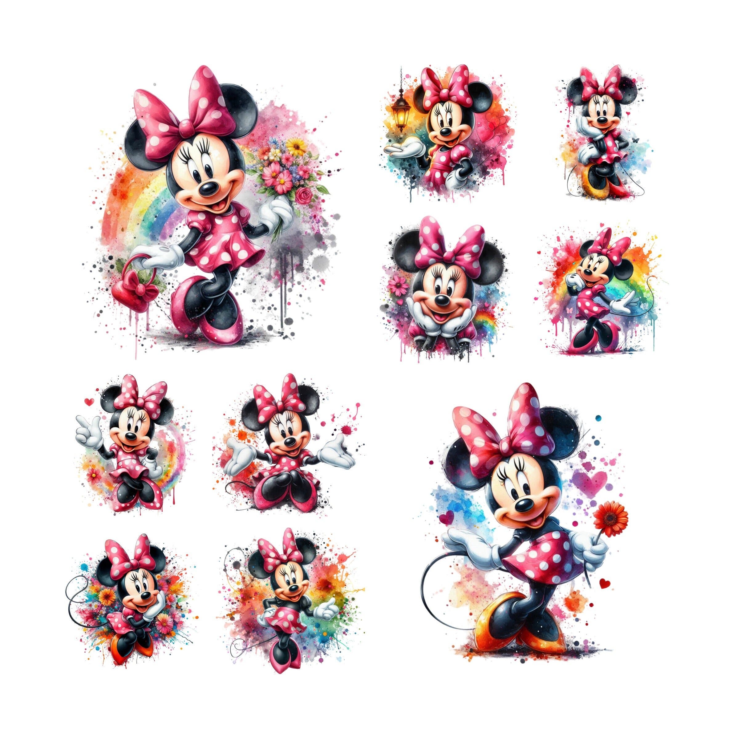 11 PNG Minnie Mouse Watercolor Digital design PNG,High Resolution,Instant Digital PNG Download,Tshirt design,Birthday Png, Stickers, Clipart