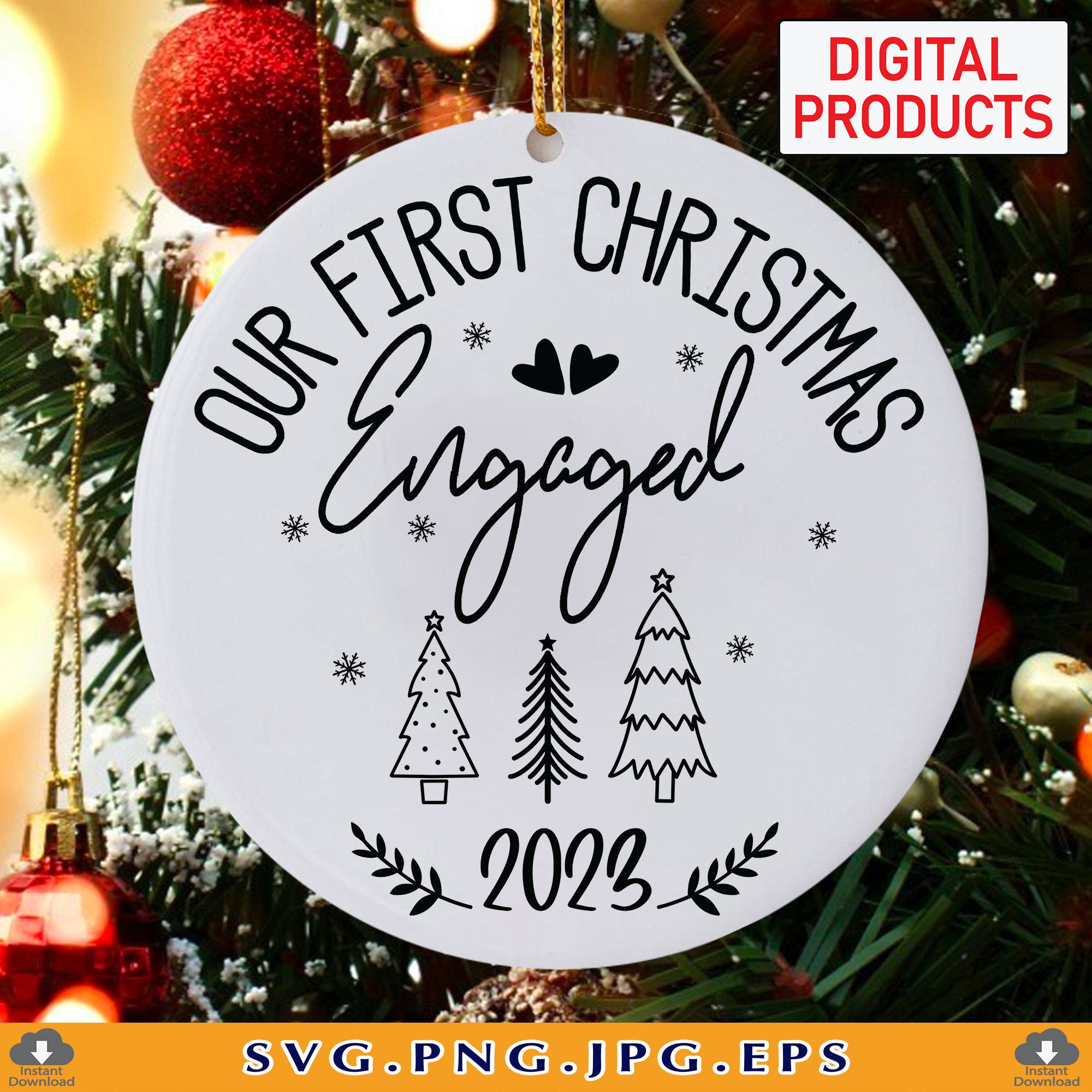 Our First Christmas Engaged 2023 SVG, Couples Christmas Gift SVG, Christmas Engagement Decor Ornament SVG, files for Cricut, Svg, Png