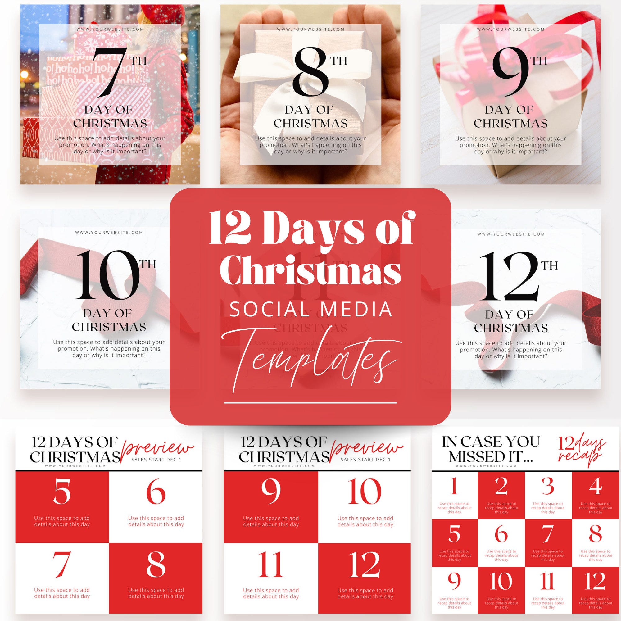 12 Days of Christmas Instagram Templates for Retail Shops, 12 Days Promotion Insta Templates, Canva Holiday Shopping, December Social Media