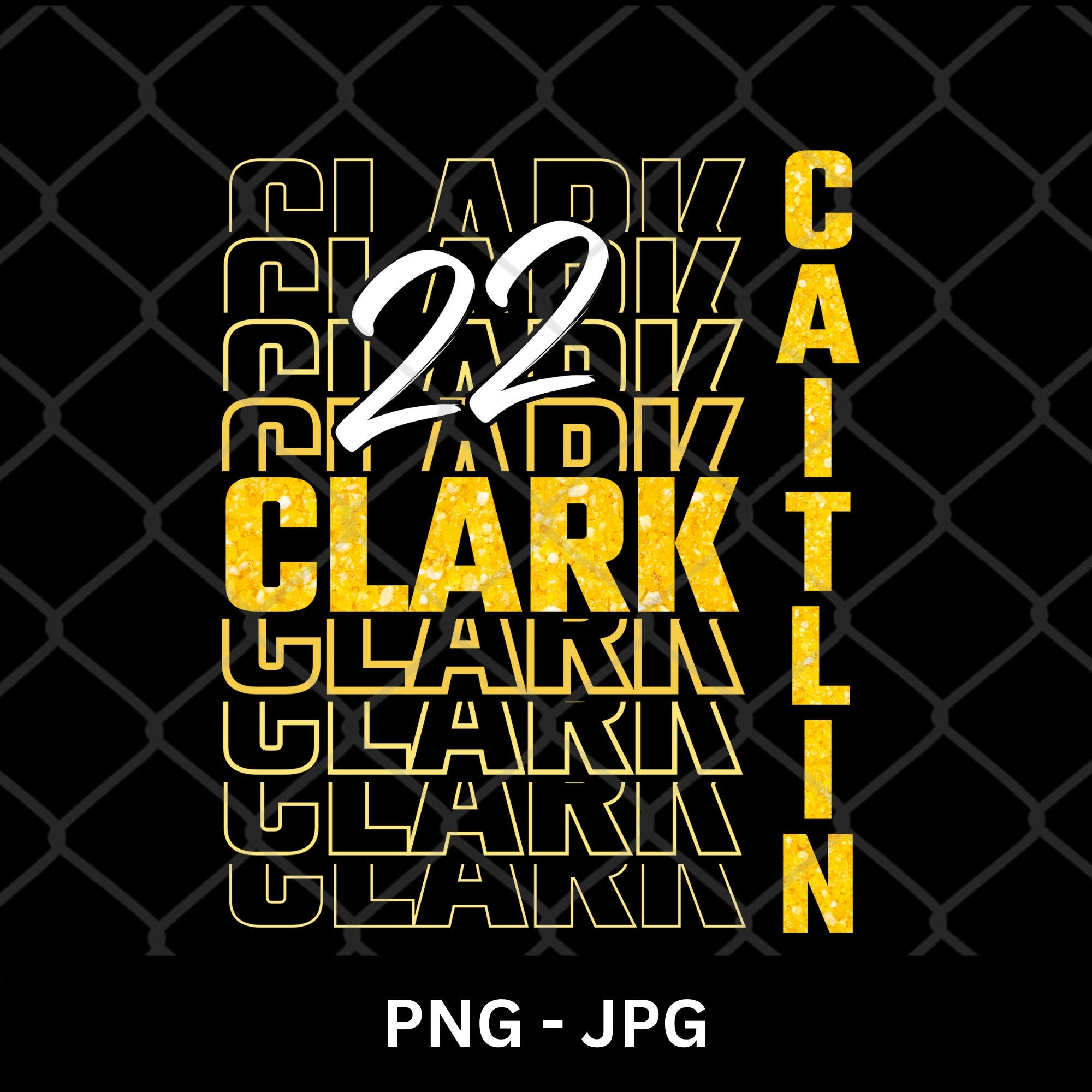 Clark 22 Caitlin PNG JPG Caitlin Clark Basketball Fan, Womens Basketball Team, yellow Clark 22 t-shirt basketball player gameday sublimation