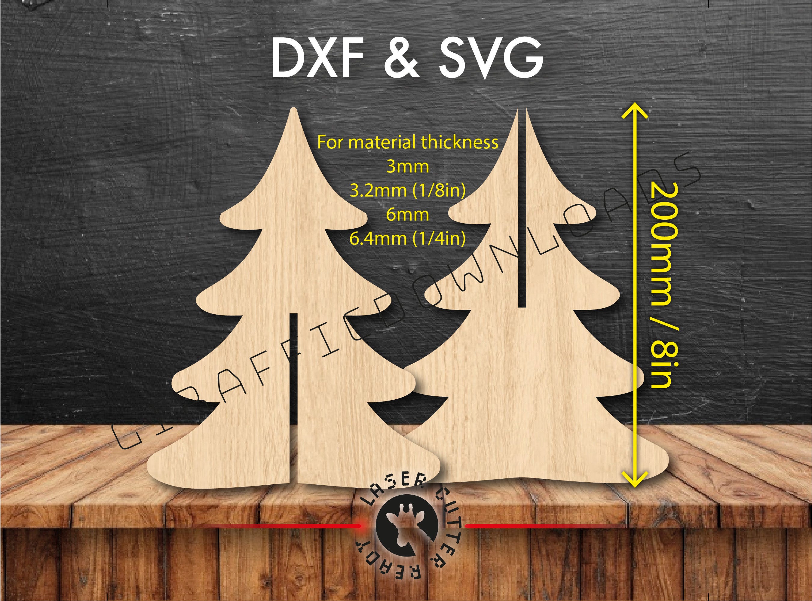 3D 8in / 200mm SVG DXF Christmas Tree file simple cute CNC router cutting cutter digital vector plans template for laser mdf acrylic wood