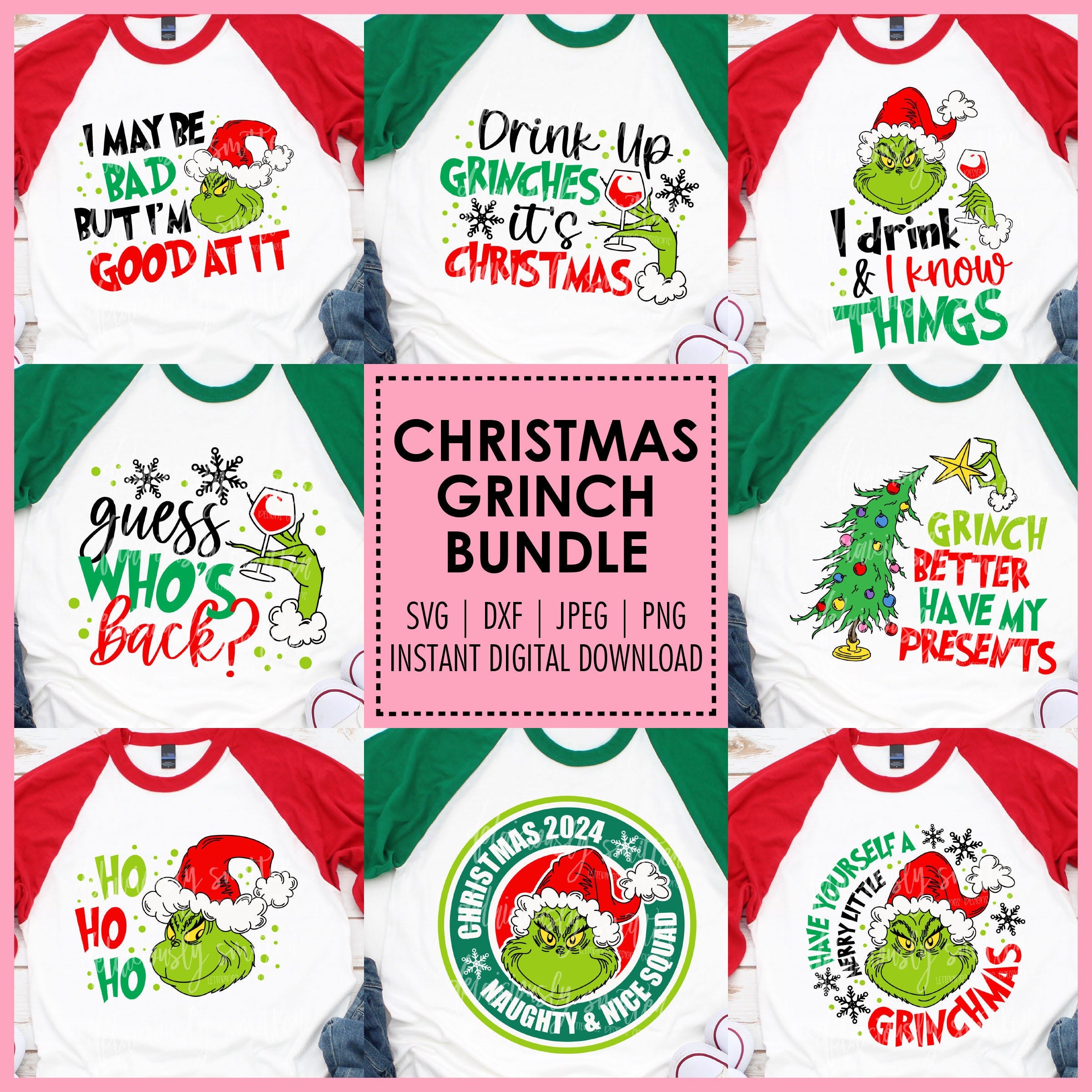 Funny Christmas Sublimation SVG Bundle, Grinchmas Holiday Family Shirt Designs svg dxf jpeg png, Grinch Design Instant Digital Download