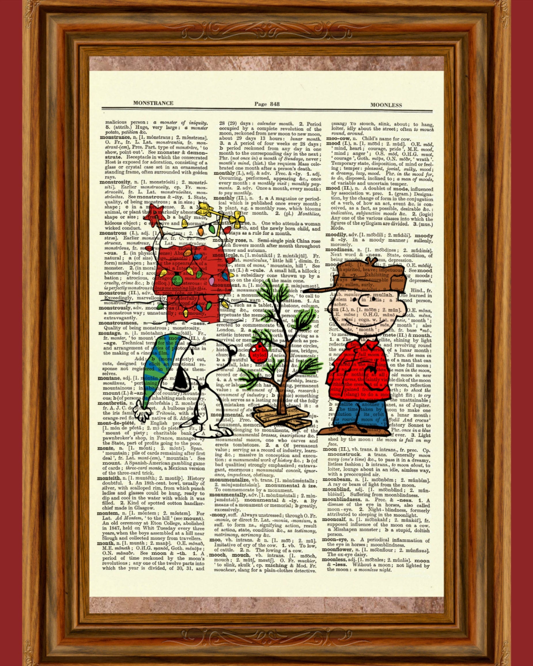 Christmas Charlie Brown & Snoopy, Vintage Dictionary Art Print, Picture, Upcycled Holiday Gift, Home Decor Hanging, Christmas Tree Peanuts