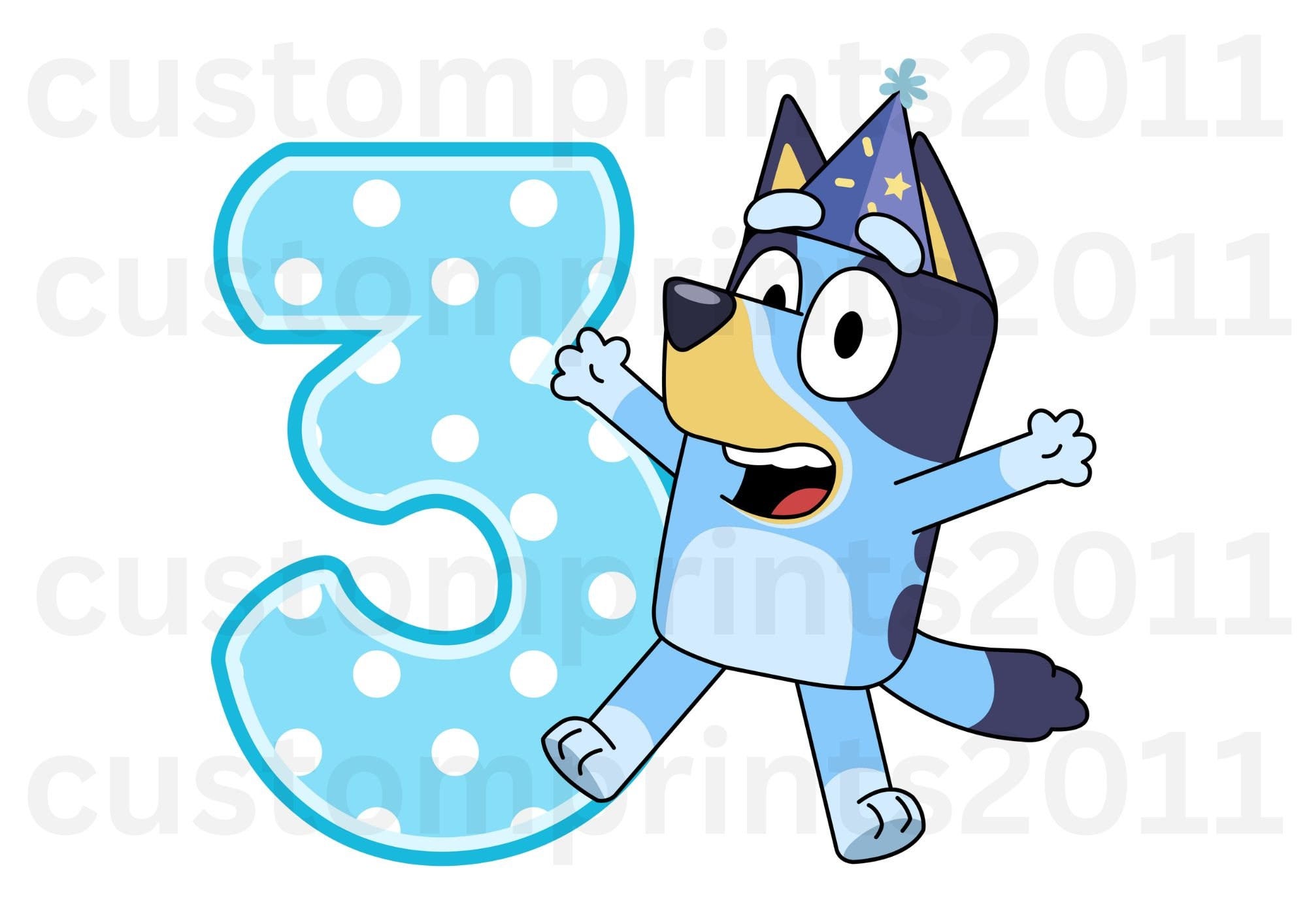 Blue Dog Birthday PNG Digital Download File Boy Age 3 Sublimation Party Celebration Re-Size 300dpi Quality