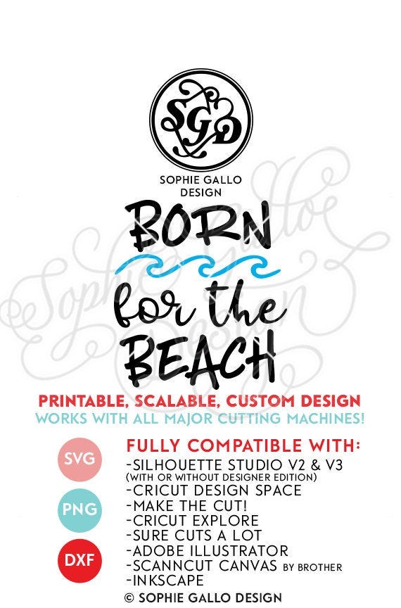 Born for the Beach Quote SVG DXF PNG digital download file Silhouette Cricut vector clip art graphics Vinyl Cutting Machine, Screen Printing