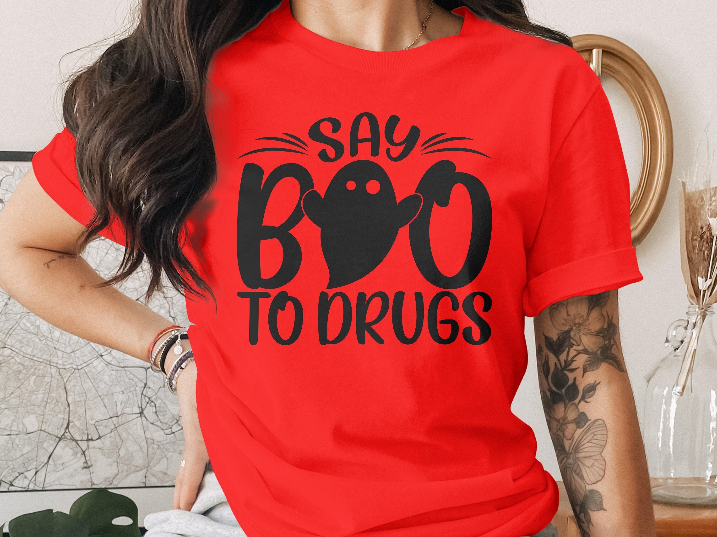 Funny Red Ribbon Week Svg Png, Say Boo To Drugs Svg, Drug Free Svg, Red Ribbon Week Awareness Svg Cricut Sublimation Design