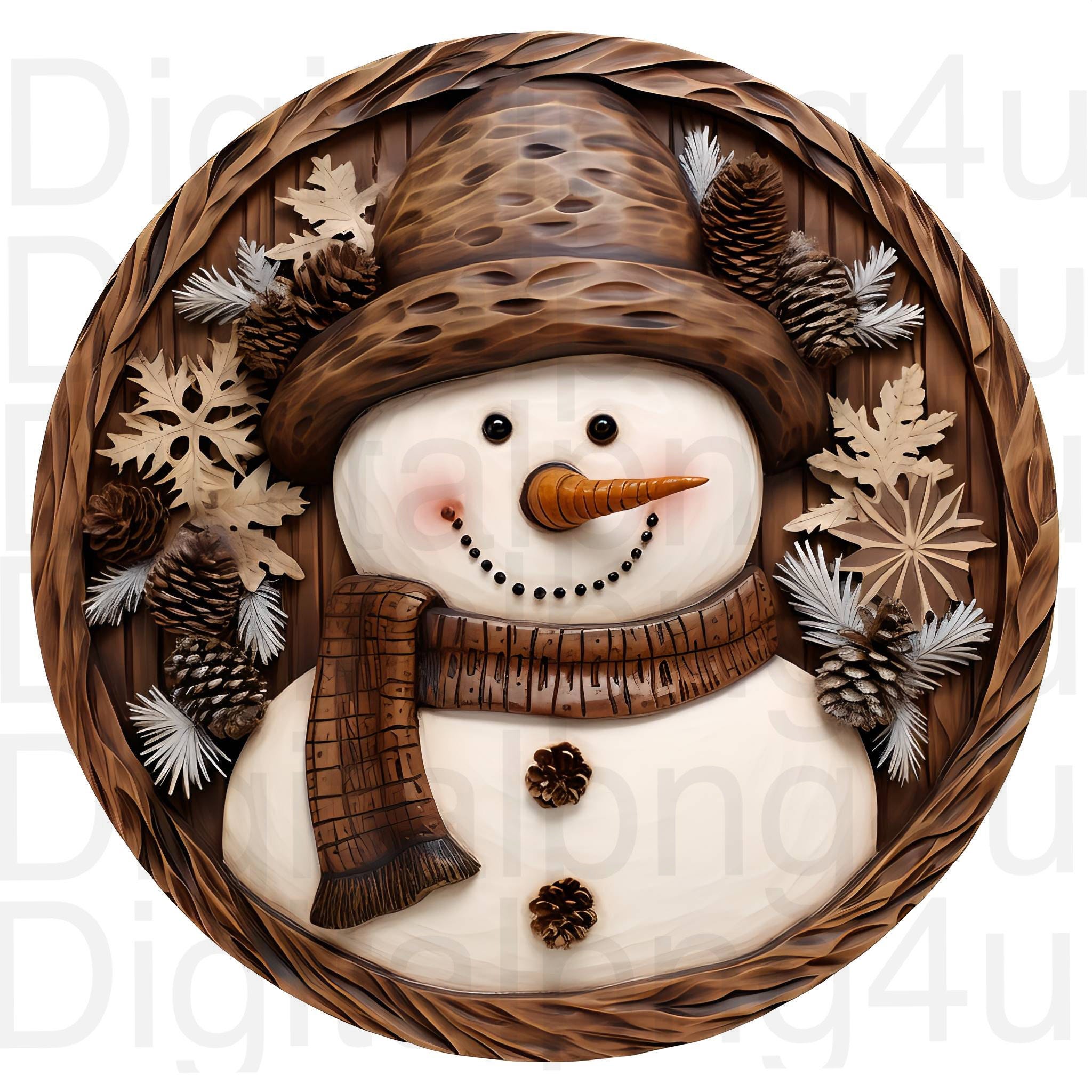 Snowman rustic Christmas round png sublimation digital design download wreath sign wind spinner cutting board Christmas image