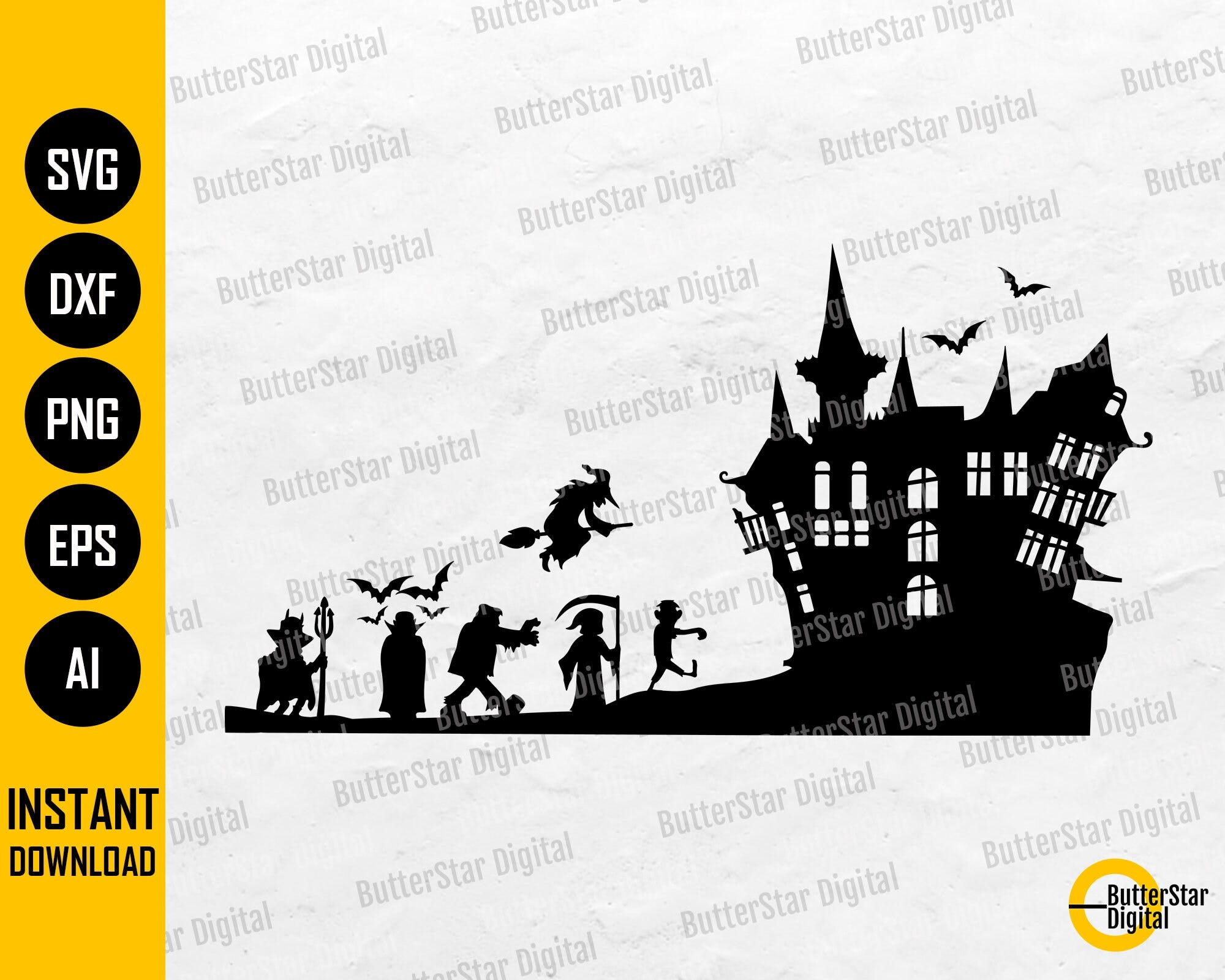 Halloween Costume Party SVG | Spooky Wall Art Decal Sticker Decoration | Cricut Cutting File Printable Clipart Vector Digital Dxf Png Eps Ai