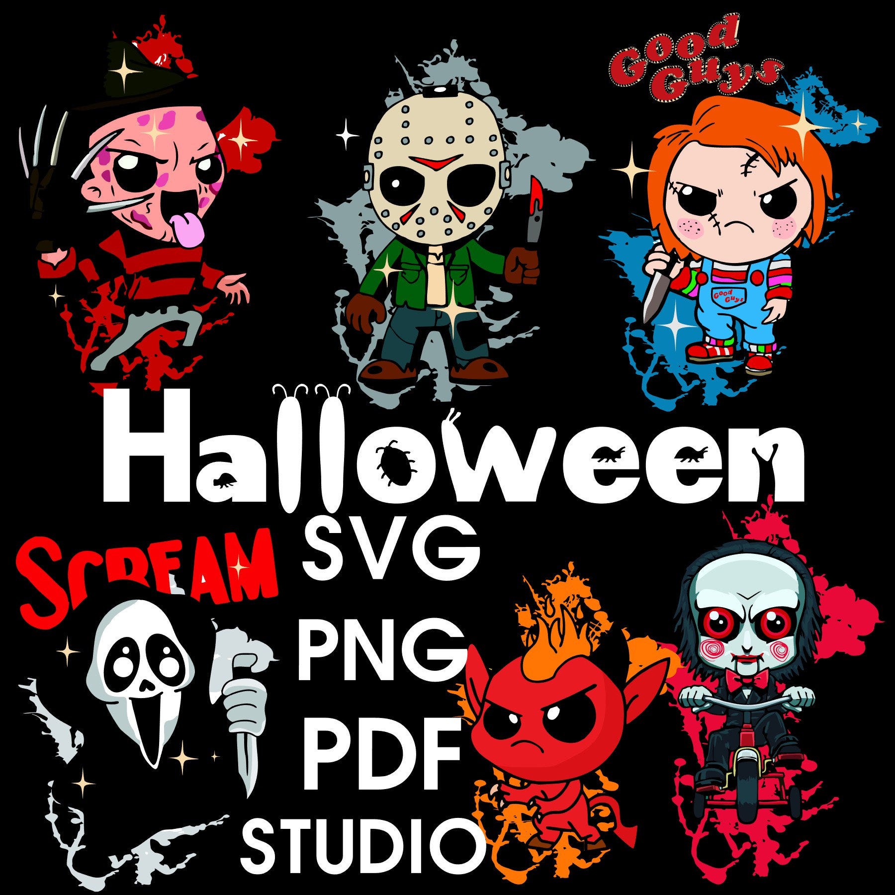 Bundle movie svg, File Characters,Halloween svg, Halloween cricut, Silhouette Cameo, SVG, PNG, PDF 15 personajes