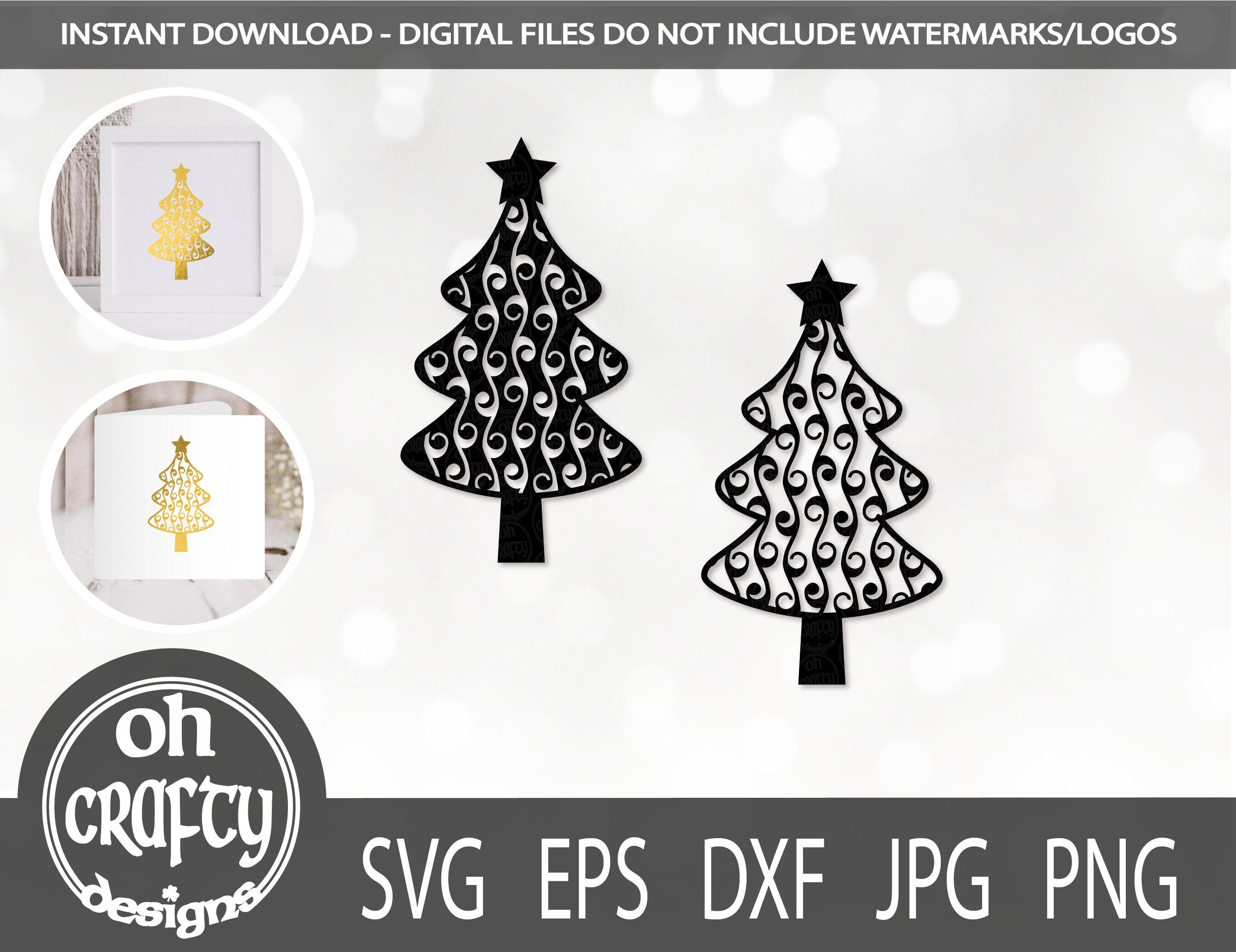 Swirly christmas tree svg, christmas tree papercut, tree and star clip art, xmas tree png, swirl pattern,  christmas tree image, dxf, eps