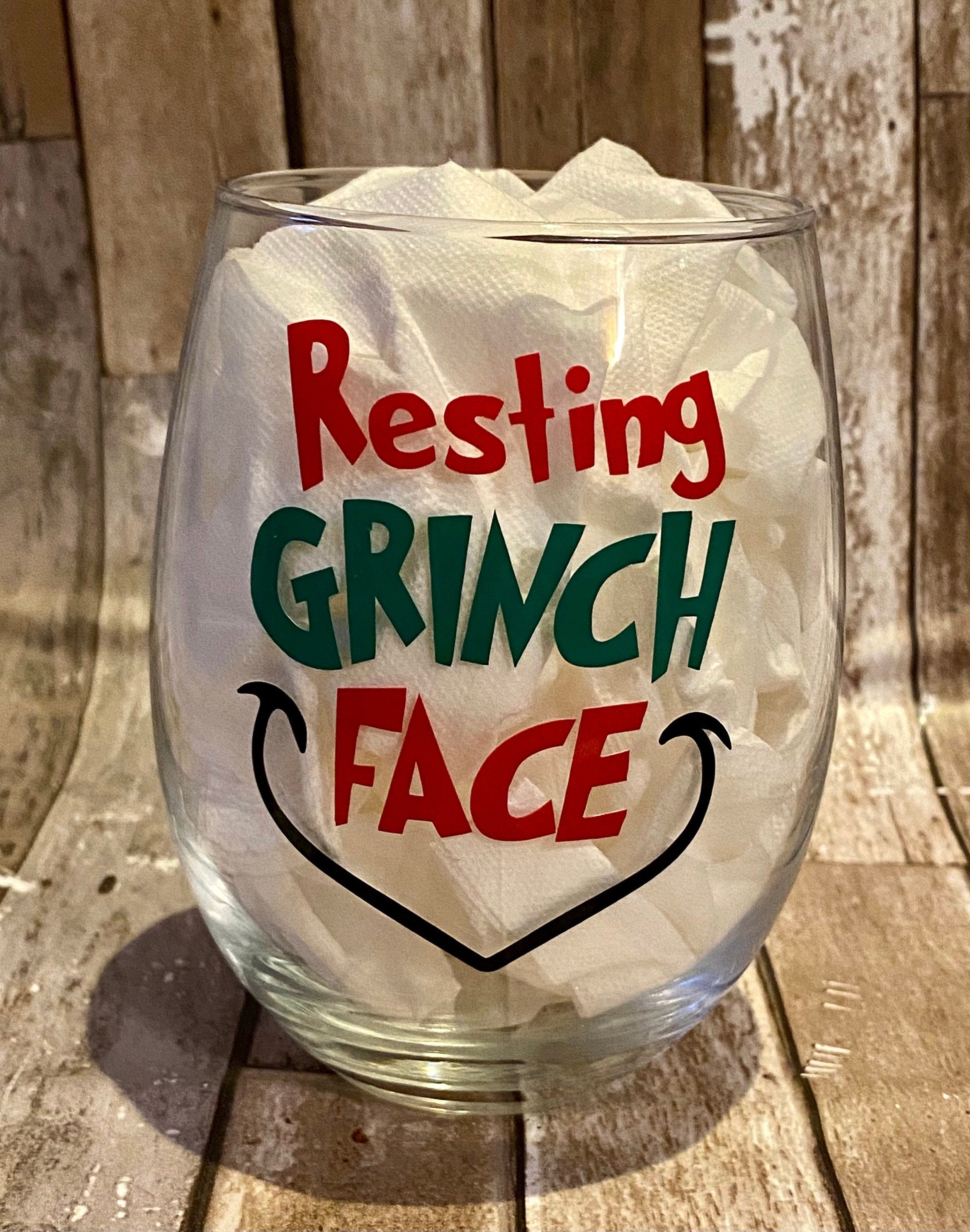 Resting Grinch Face Stemless Wine Glass, Wine Glass, Funny Wine Glass, Christmas Wine Glass, Holiday Wine Glass