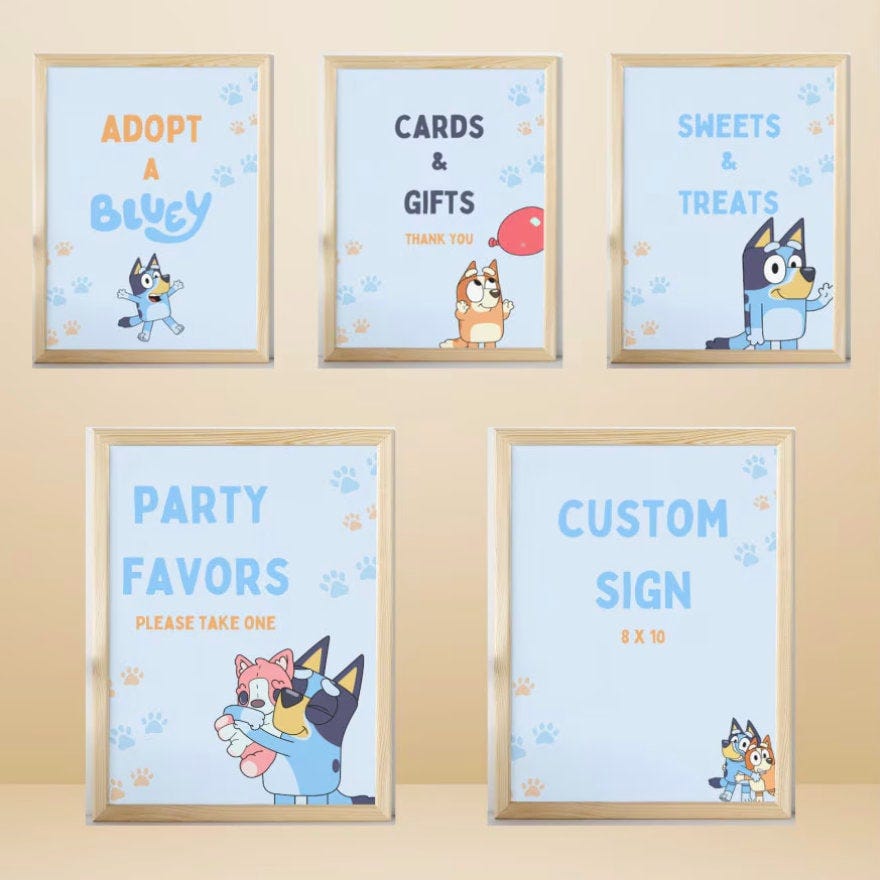 Editable Blue Dog Birthday Signs Bundle, Canva Template, Digital Download, Birthday Party Signs