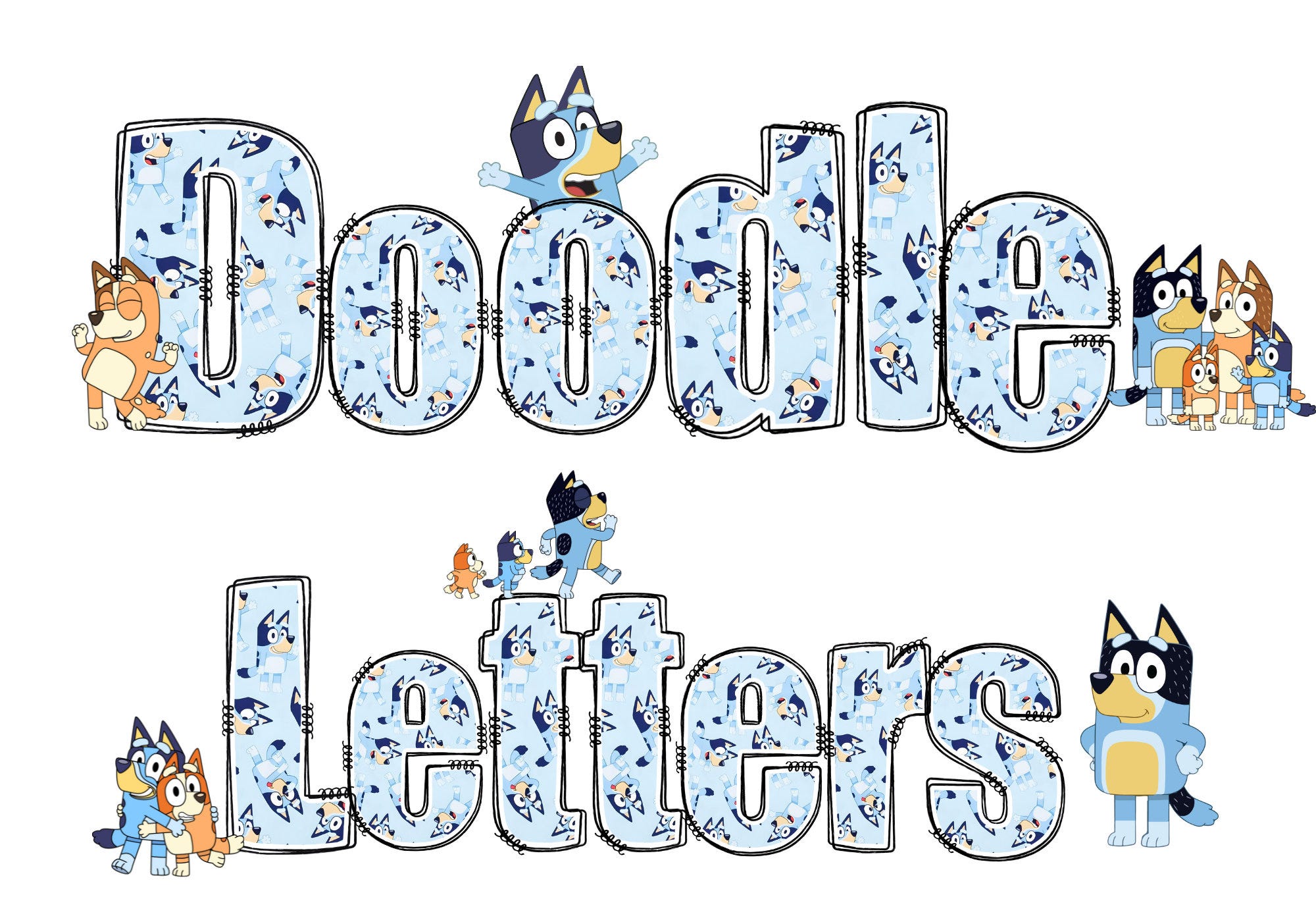 Blue Dog Doodle Letters with ClipArt