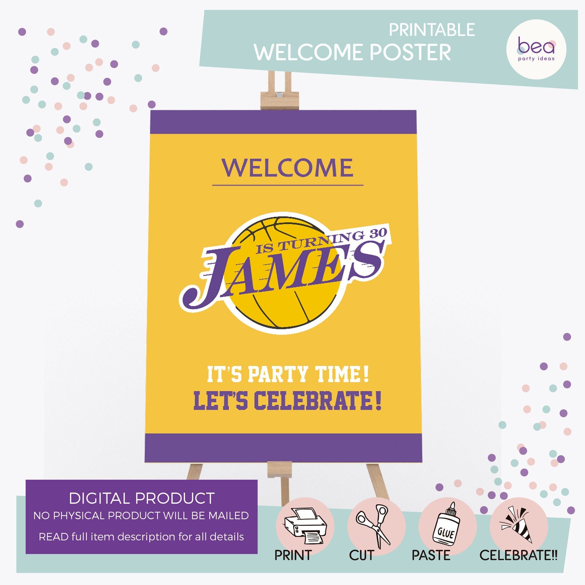 Basketball Lakers inspired Welcome Poster - Digital Printable backdrop