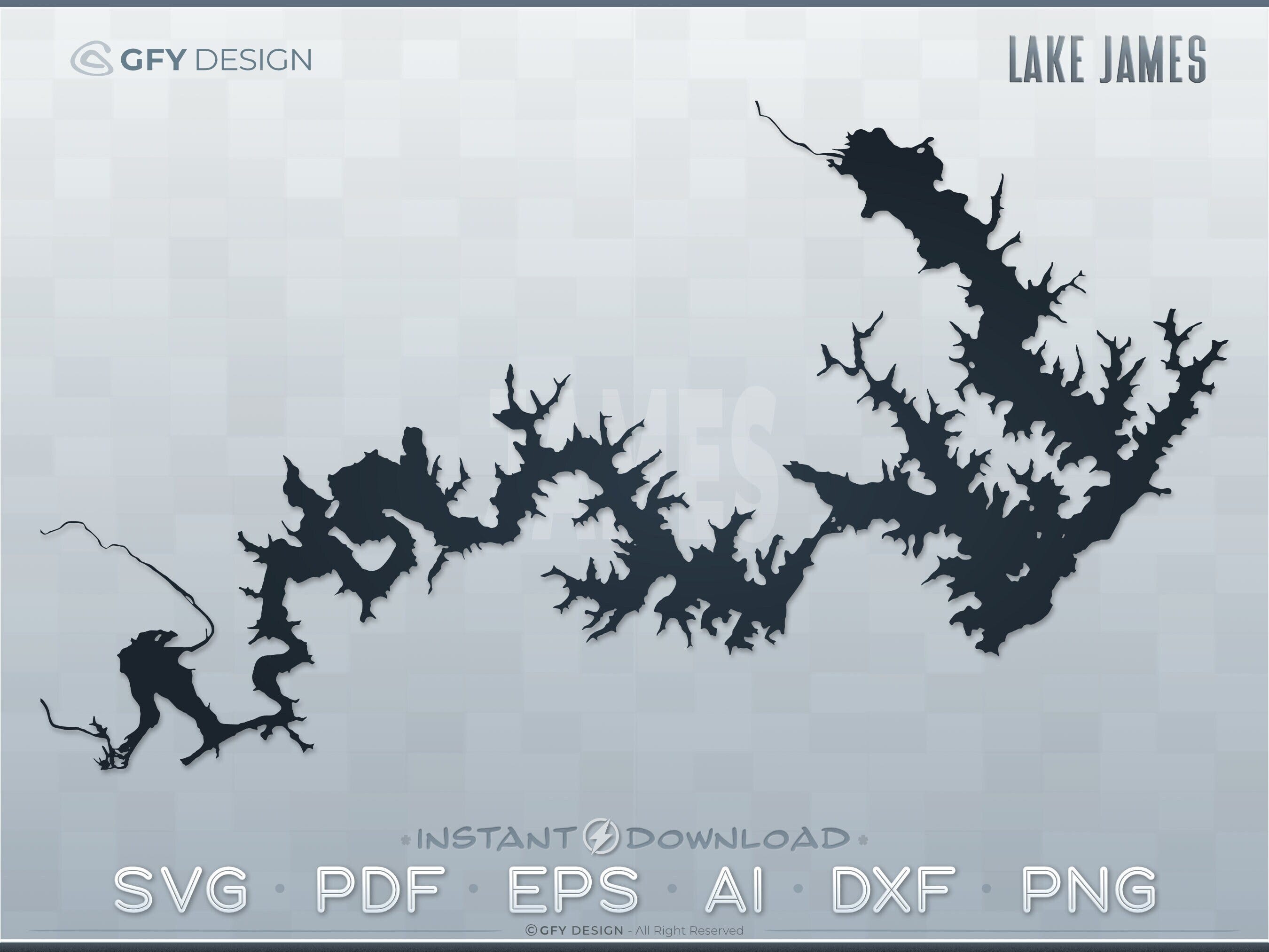 Lake James SVG - Digital File Set - North Carolina | Vector Outline Map Shape; Ideal for DIY, Laser, Glowforge, Cricut, Cut File Projects