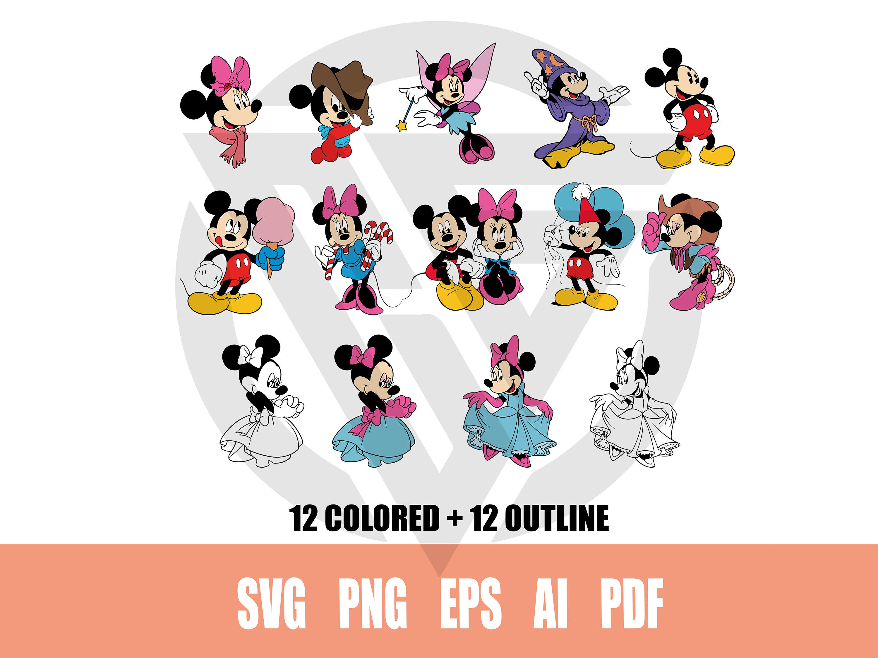 Layered Mickey Minnie Bundle Svg, Mickey Mouse Minnie Mouse Outline, Mickey Mouse Minnie Mouse Clipart Coloring Pages, Mickey Cricut File