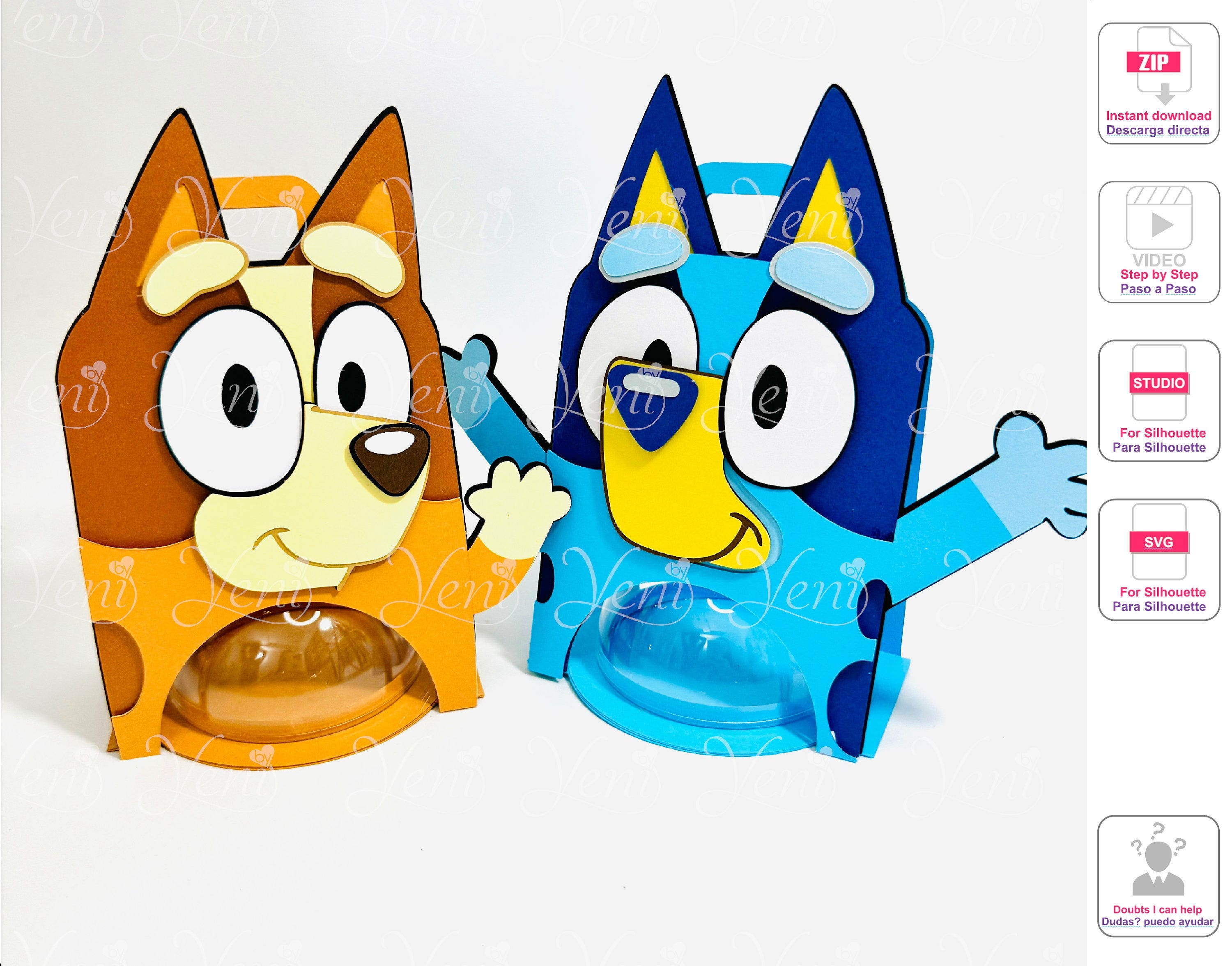 Pack Blue Dog and Bingo candy holder - For 8cm / 3.15” Sphere - Digital Files  - svg studio - Bluey