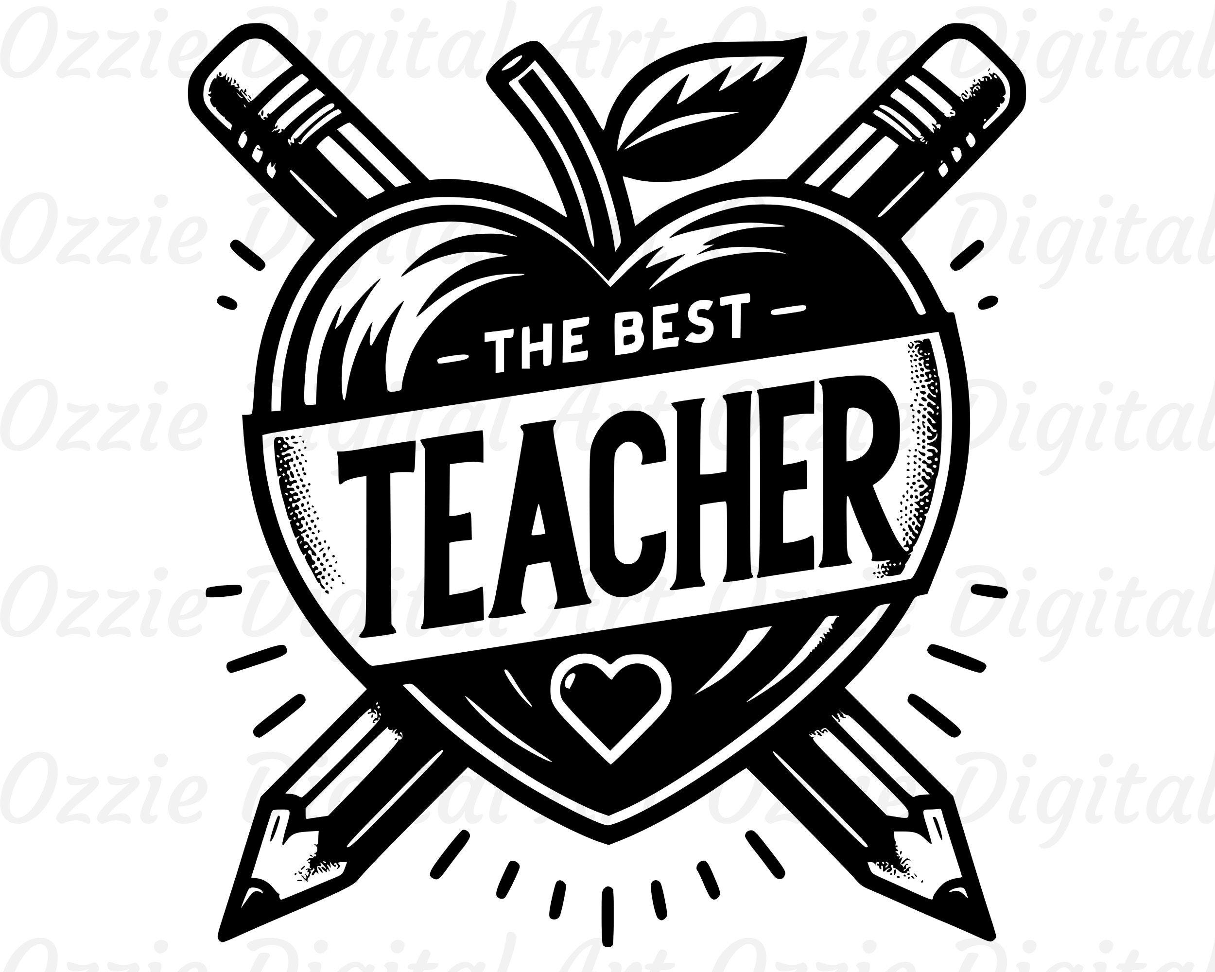 The Best Teacher Svg & Png, Teacher Clipart, Pencil Vector Image, Apple Heart Silhouette, Sublimation Design, School Teacher Cut File