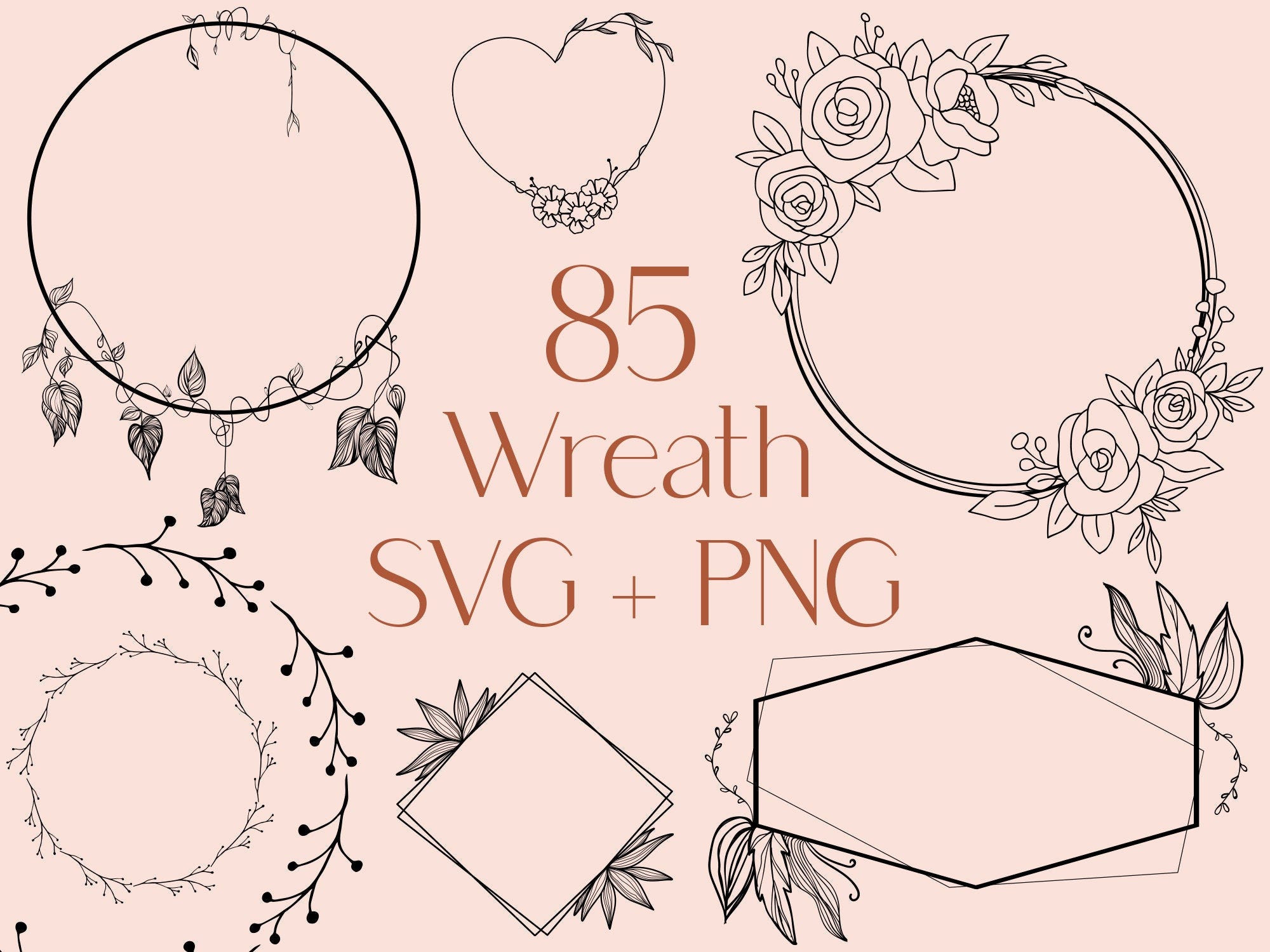 Wreath SVG, Floral Wreath Svg, Laurel Wreath Svg, Wedding SVG, svg files, Circle Frame Svg, Wedding Wreath Svg, Floral Frame Svg, flower svg