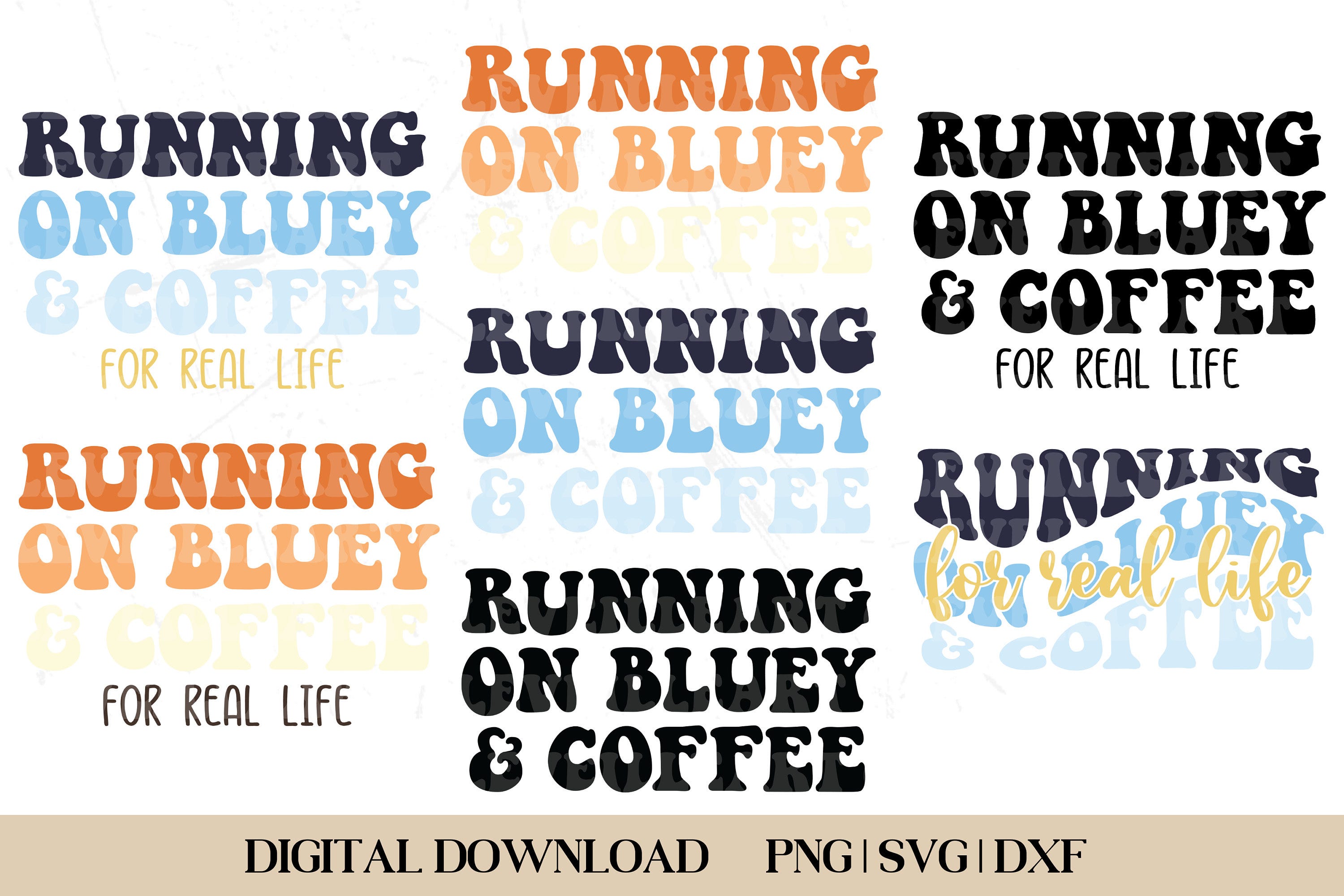 Bluey Bundle, Running On Bluey And Coffee, Bluey SVG, Bluey Png, Bluey Digital Files, Digital Cut Files, Bluey And Bingo, Bluey Cut Files