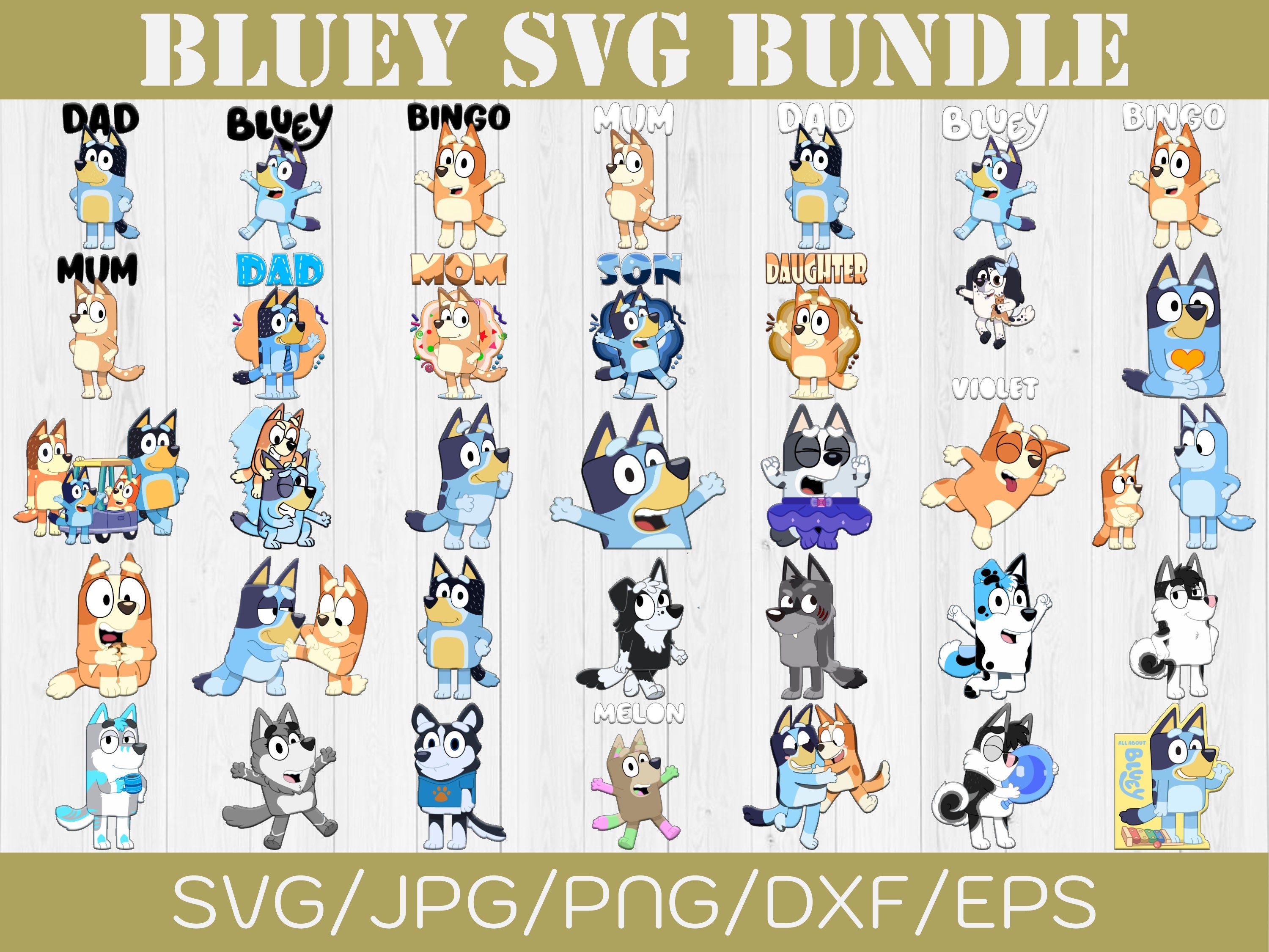 Bluey Png/Svg Bundle, Bluey Happy Birthday Png, Bluey Characters, Bluey Silhouette, Bluey Digital Download