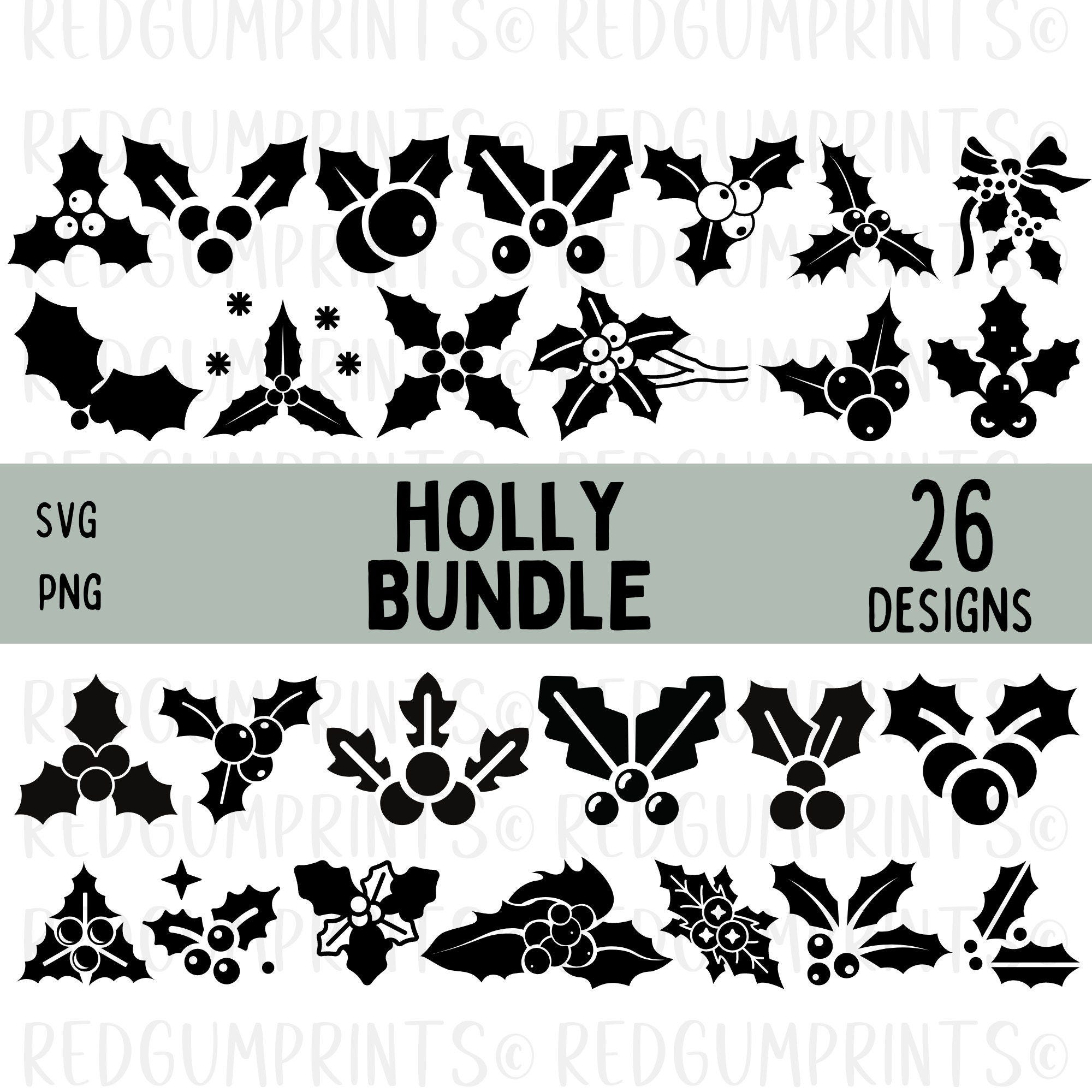 Holly SVG Bundle, Christmas Holly SVG, Christmas svg, Xmas Svg, Png, Files for Cricut, Silhouette, Plant Svg, Cricut, Greenery SVG