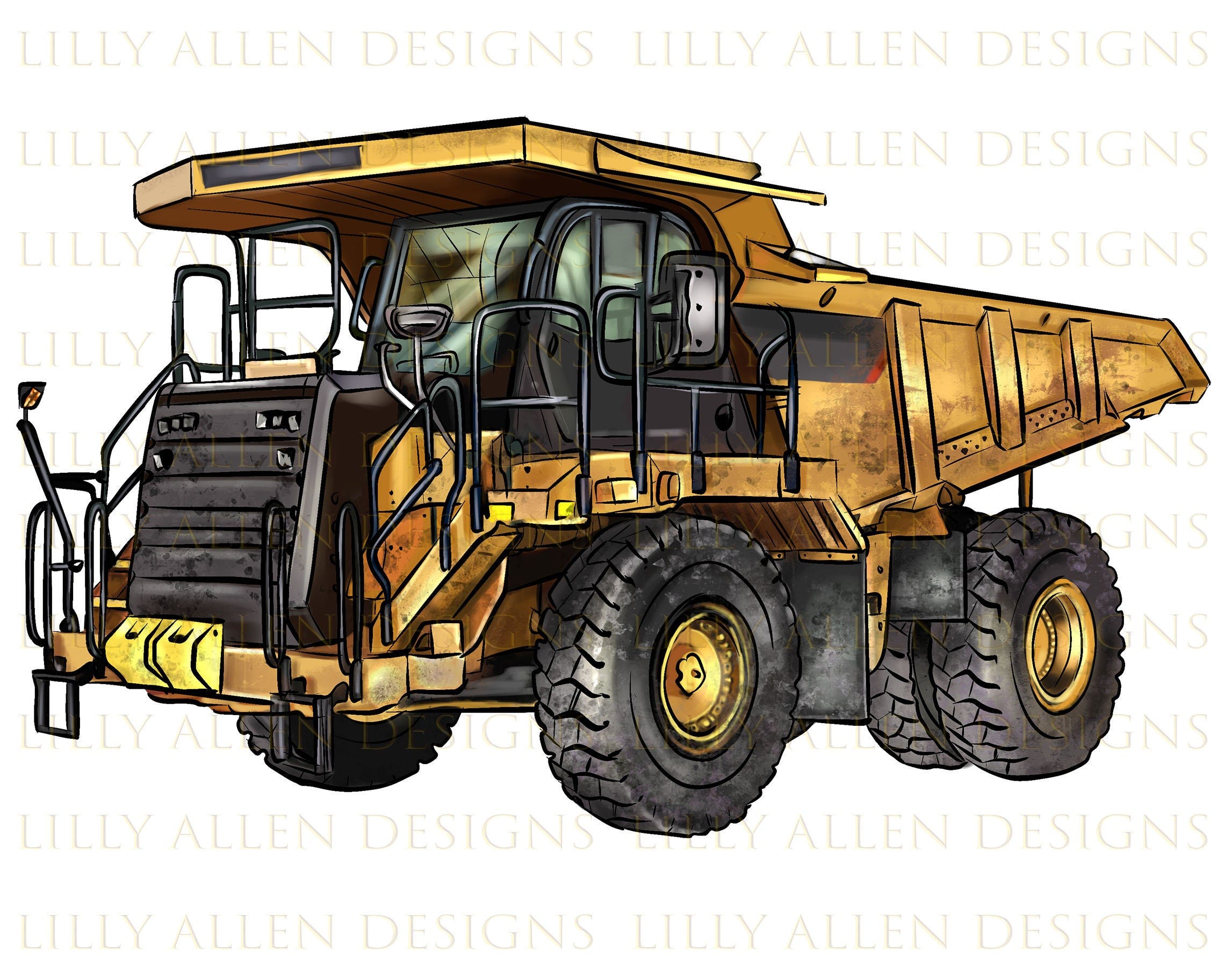 Mining Truck Png Sublimation Design, Hand Drawn Dump Truck Png, Construction Vehicles Png, Construction Tractor Png, Excavator Png Downloads