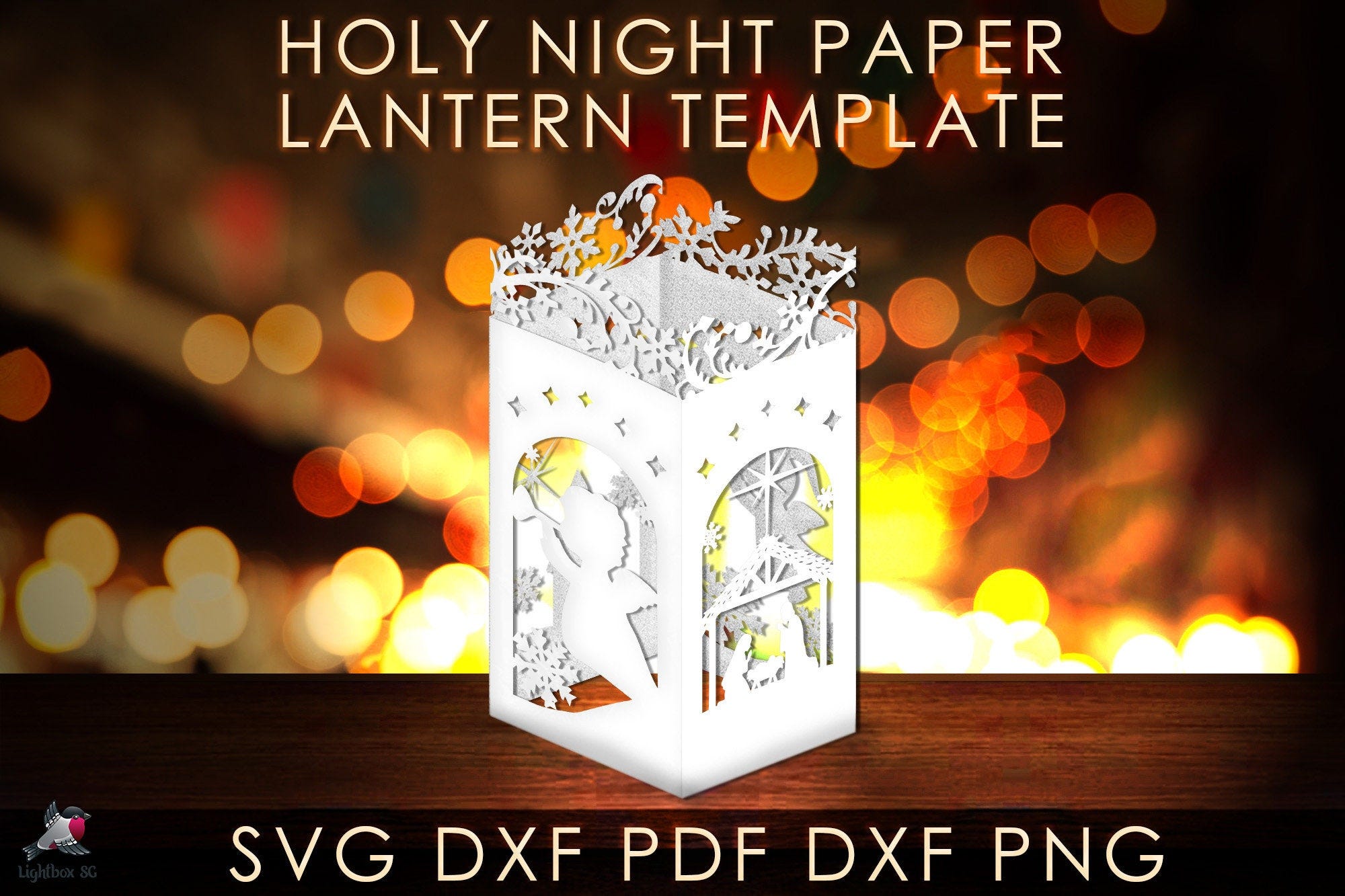 Holy night lantern Template, Nativity scene paper cut diy lantern papercraft, christmas candles template, Jesus birth cricut svg eps dxf art