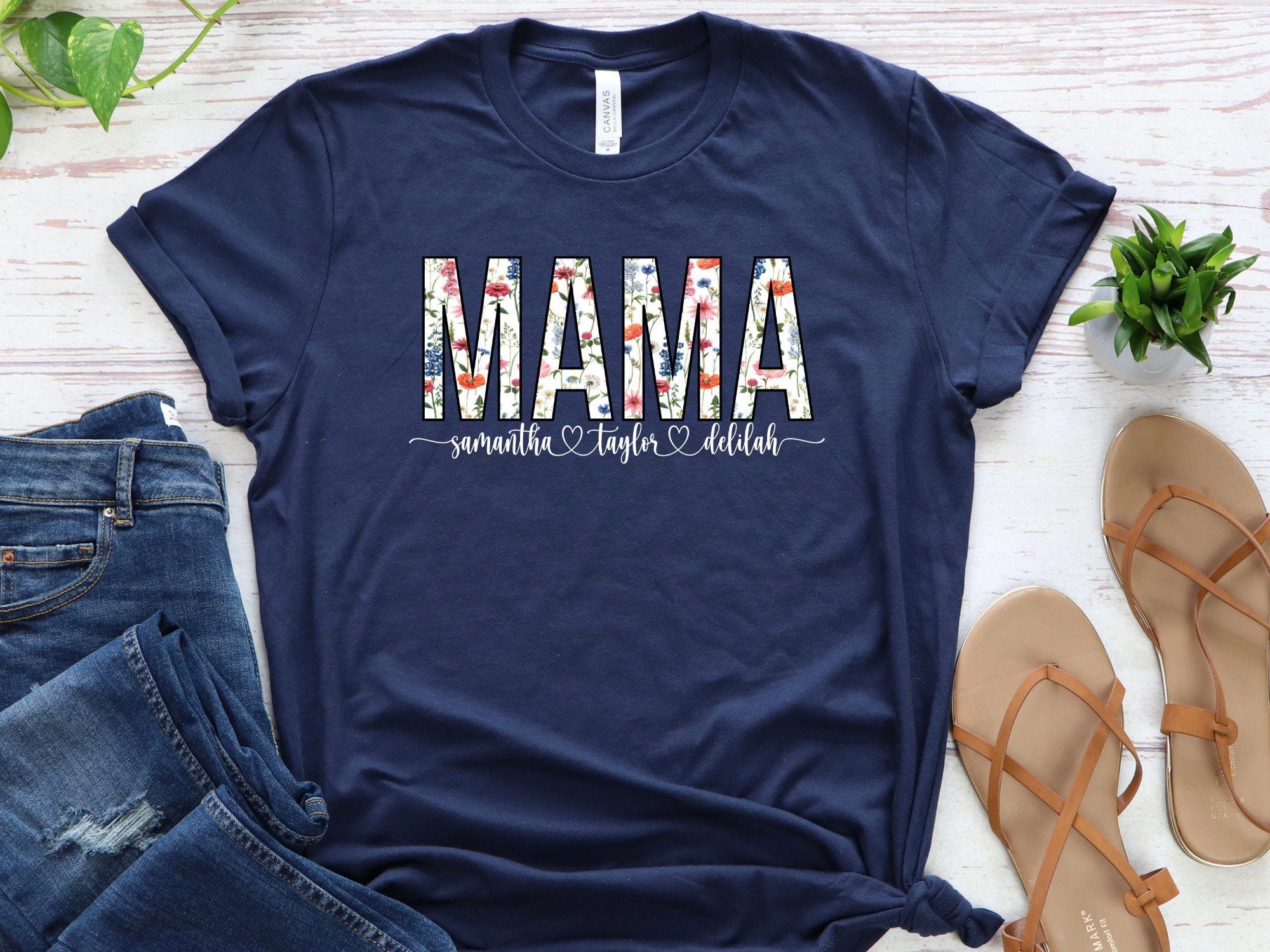 Custom Floral Mama Shirt With Kids Names, Personalized Mom Shirt With Kids Names, Mother