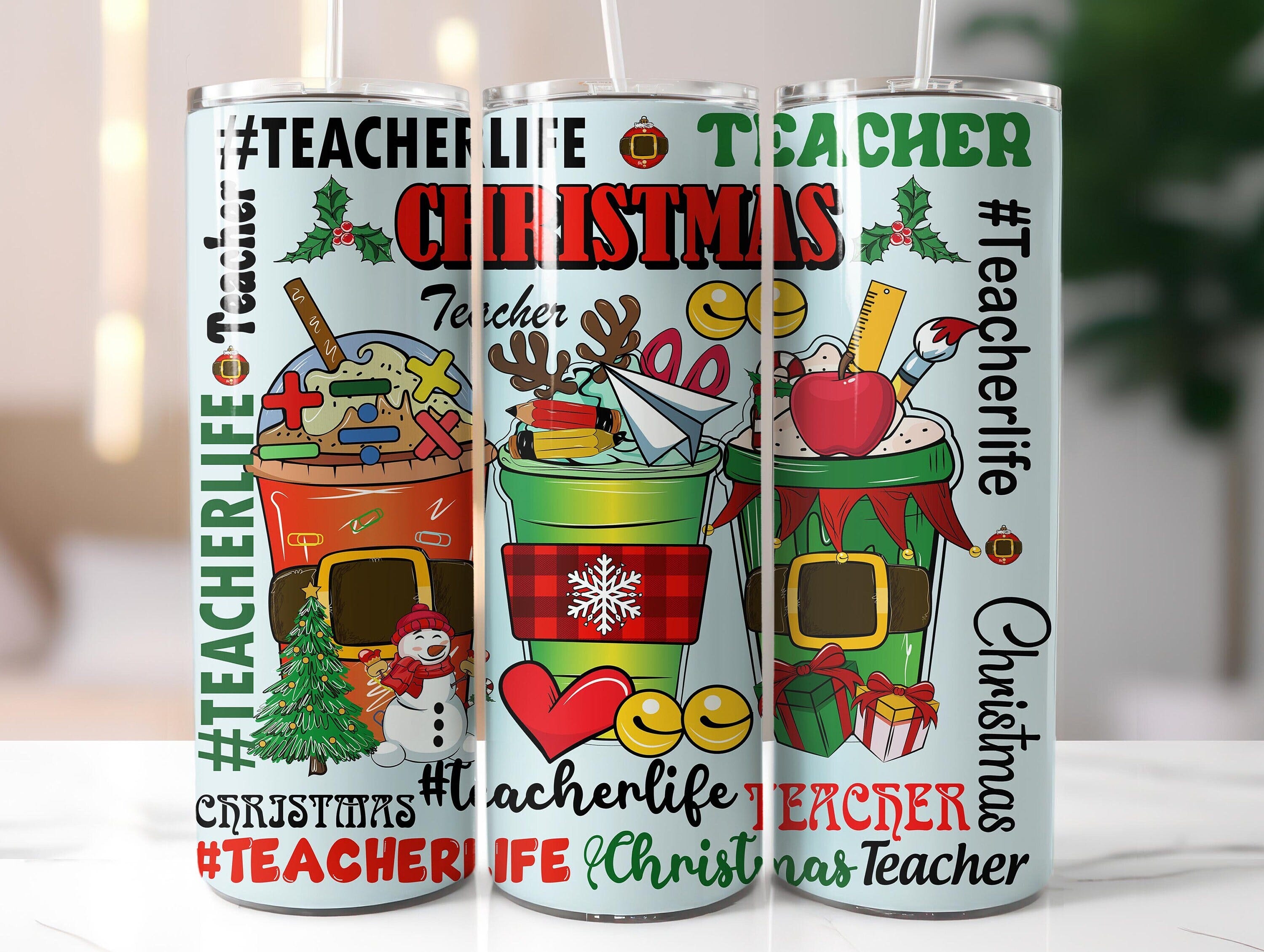 Christmas Teacher Life 20 oz Skinny Tumbler , Teacher Life Sublimation Design PNG Instant Download #STD